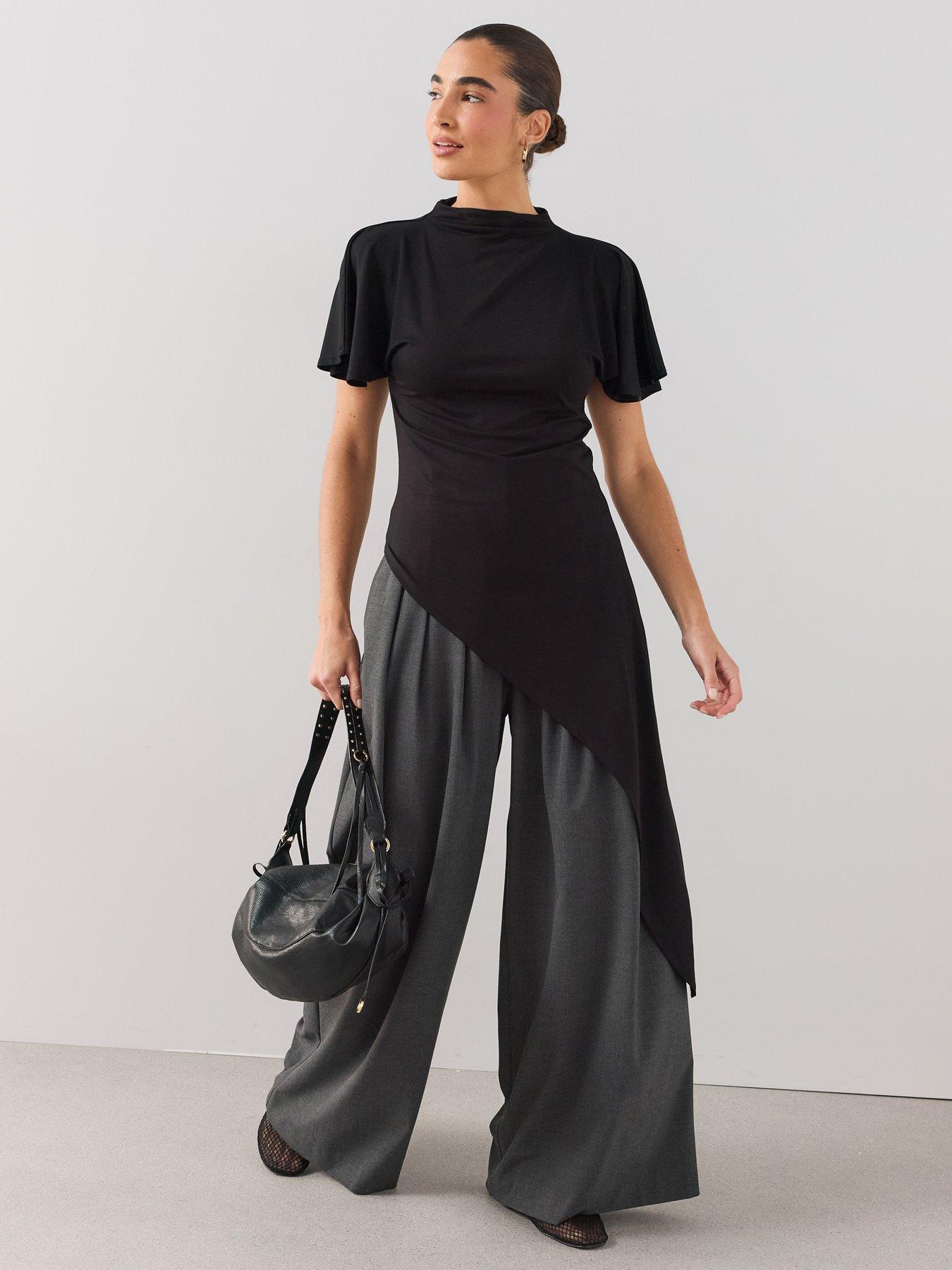 Image 1 of 7 of The Very Collection Asymmetric High Neck Longline Top - Black
