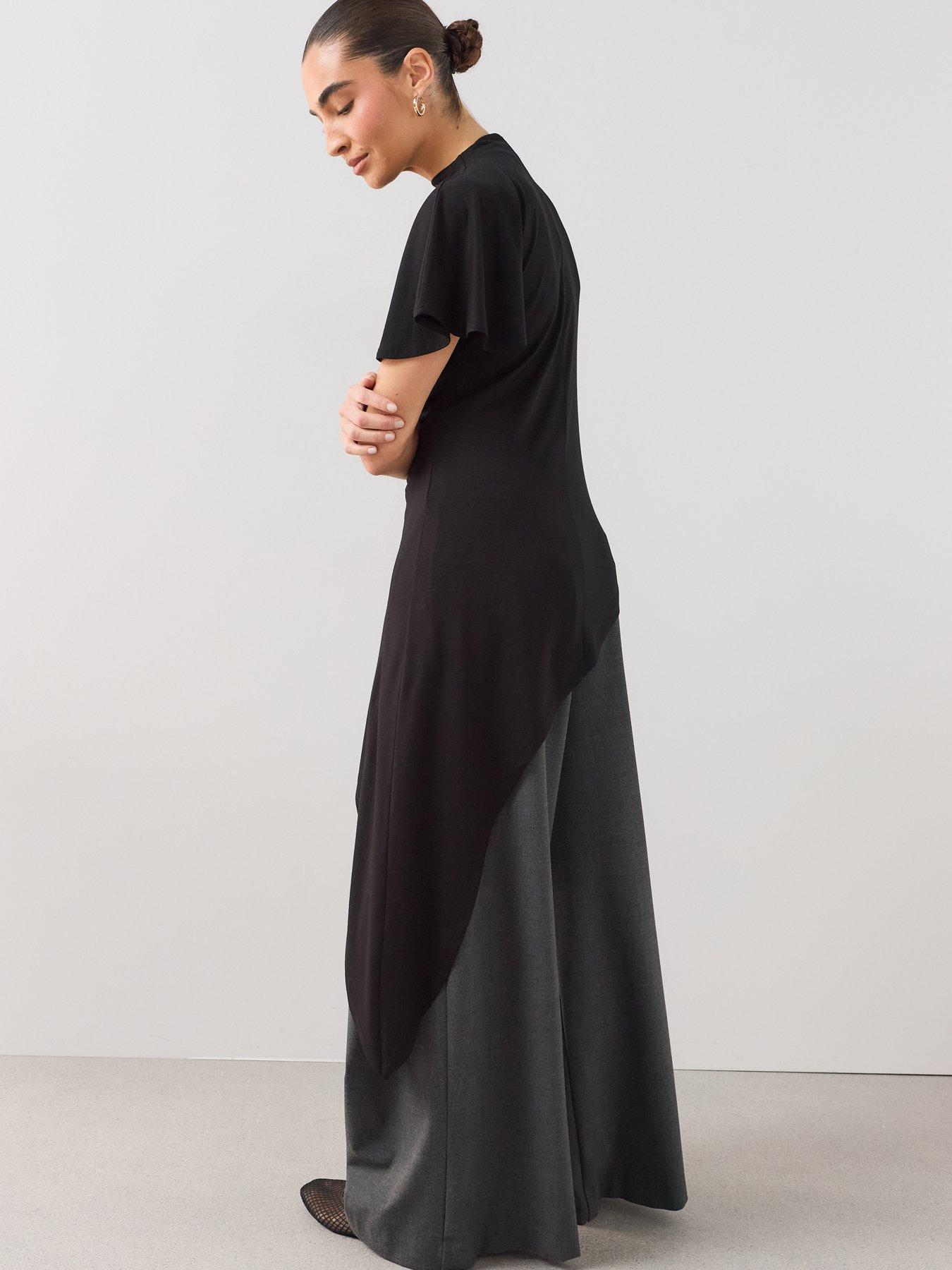 Image 2 of 7 of The Very Collection Asymmetric High Neck Longline Top - Black