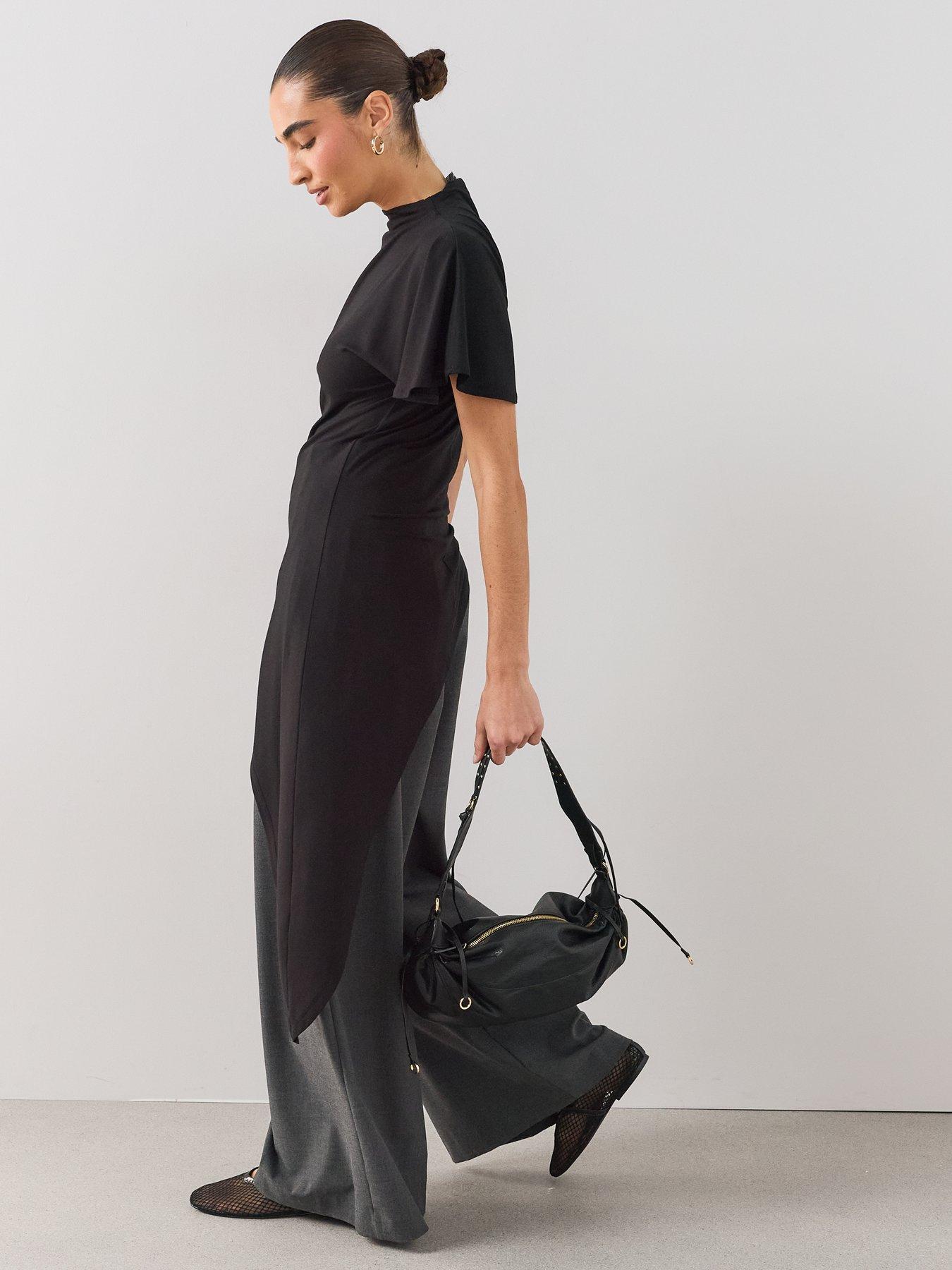 Image 3 of 7 of The Very Collection Asymmetric High Neck Longline Top - Black