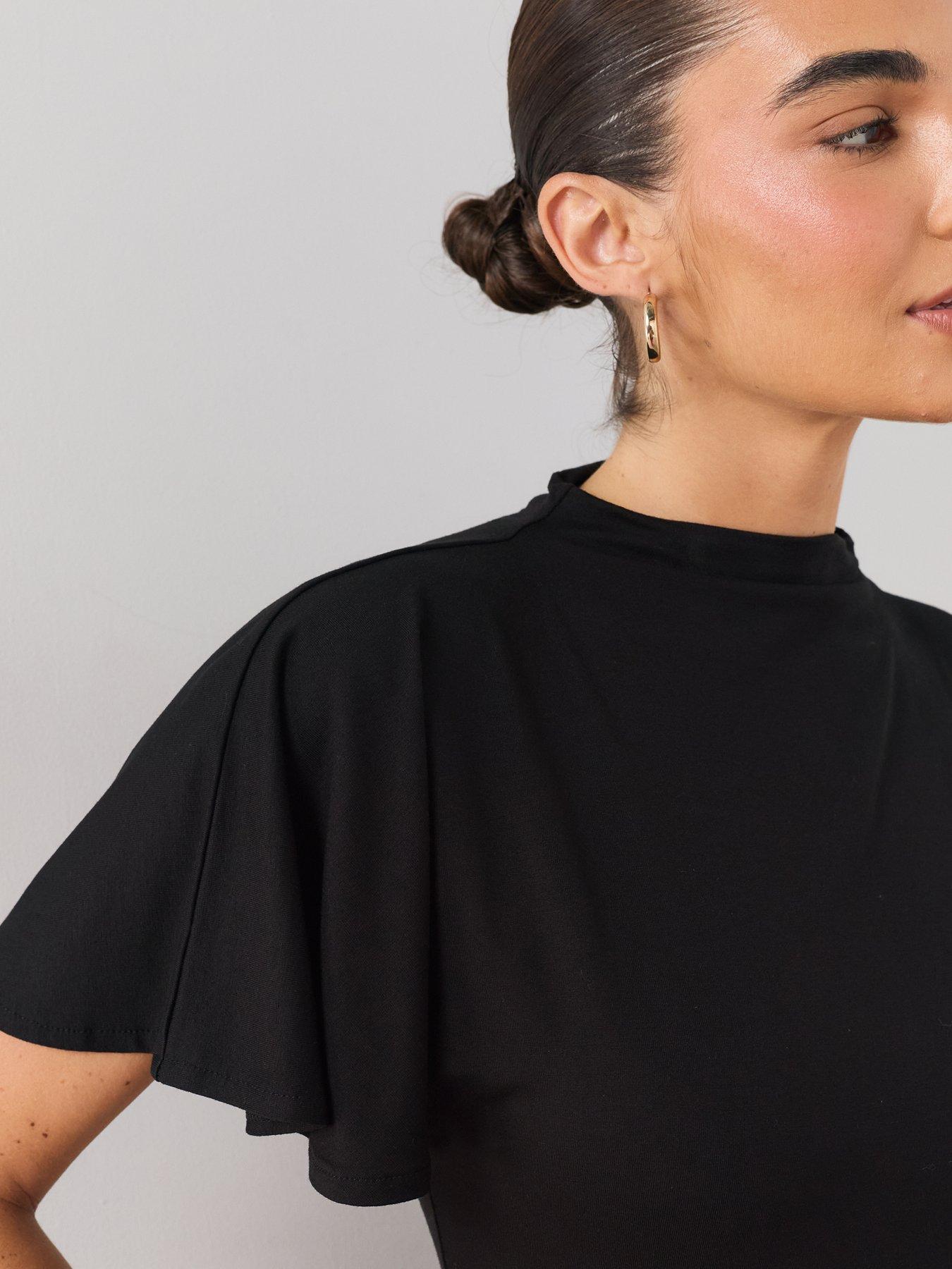 Image 4 of 7 of The Very Collection Asymmetric High Neck Longline Top - Black