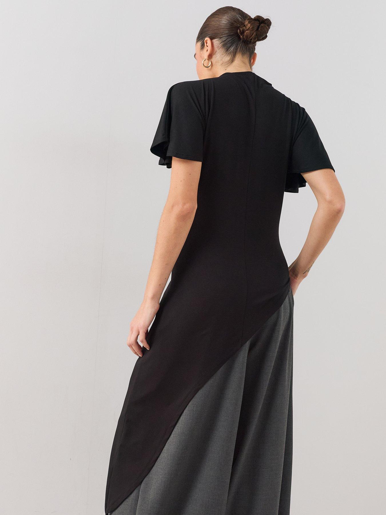 Image 5 of 7 of The Very Collection Asymmetric High Neck Longline Top - Black