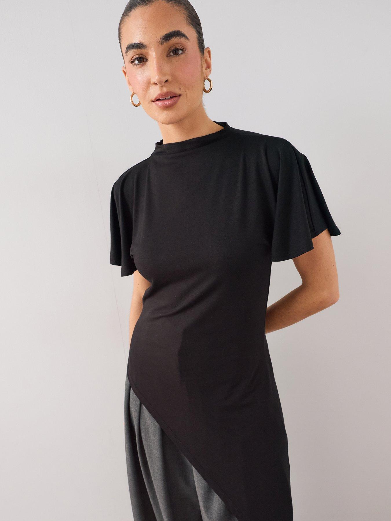 Image 6 of 7 of The Very Collection Asymmetric High Neck Longline Top - Black