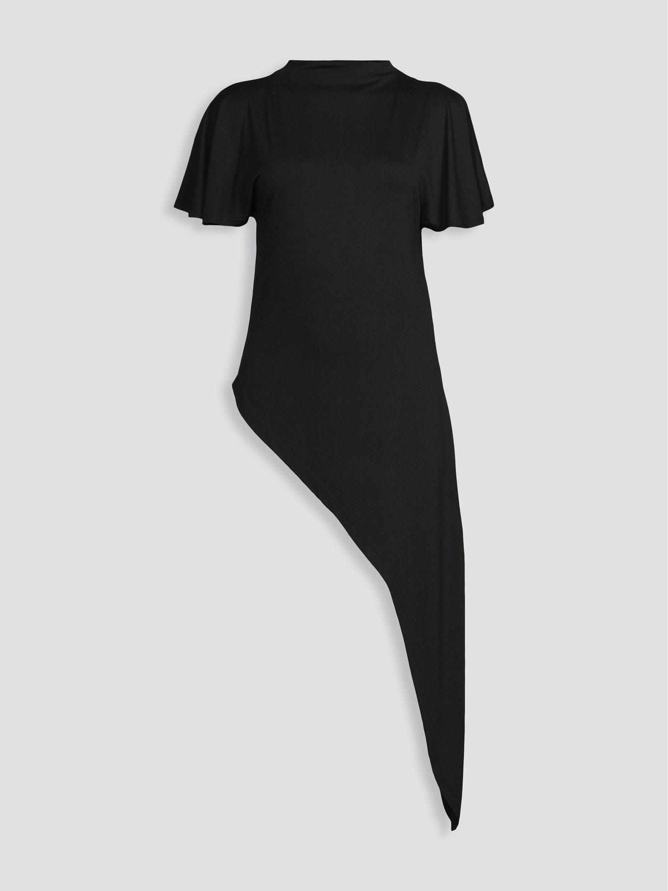 Image 7 of 7 of The Very Collection Asymmetric High Neck Longline Top - Black