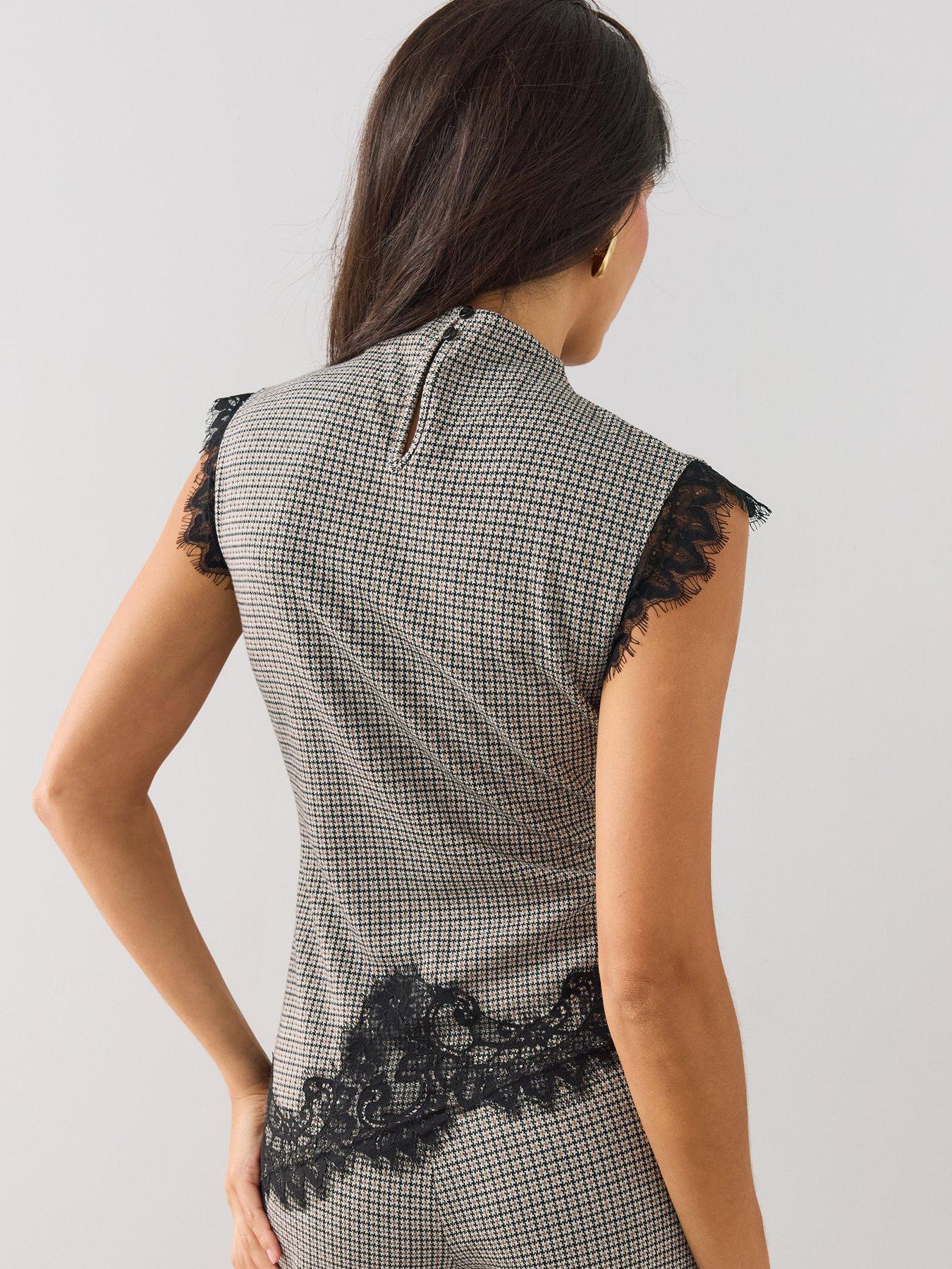 Image 2 of 6 of The Very Collection Asymmetric Lace Trim Check Top Co ord - Multi