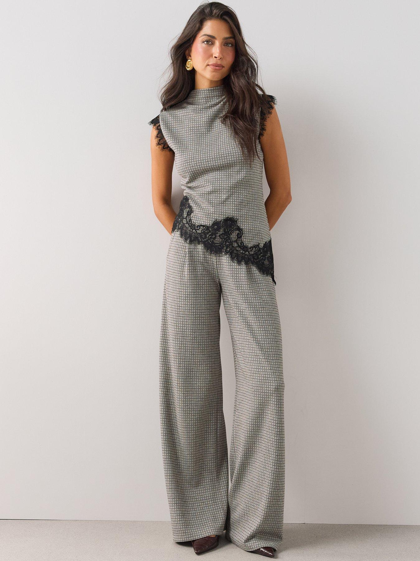 Image 3 of 6 of The Very Collection Asymmetric Lace Trim Check Top Co ord - Multi