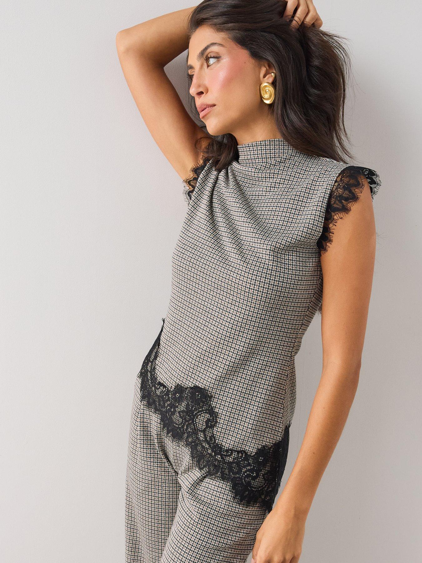 Image 5 of 6 of The Very Collection Asymmetric Lace Trim Check Top Co ord - Multi