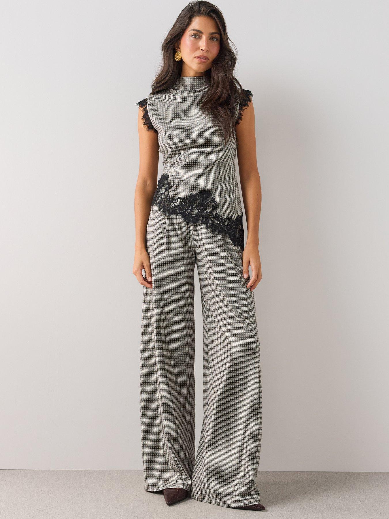 Image 6 of 6 of The Very Collection Asymmetric Lace Trim Check Top Co ord - Multi