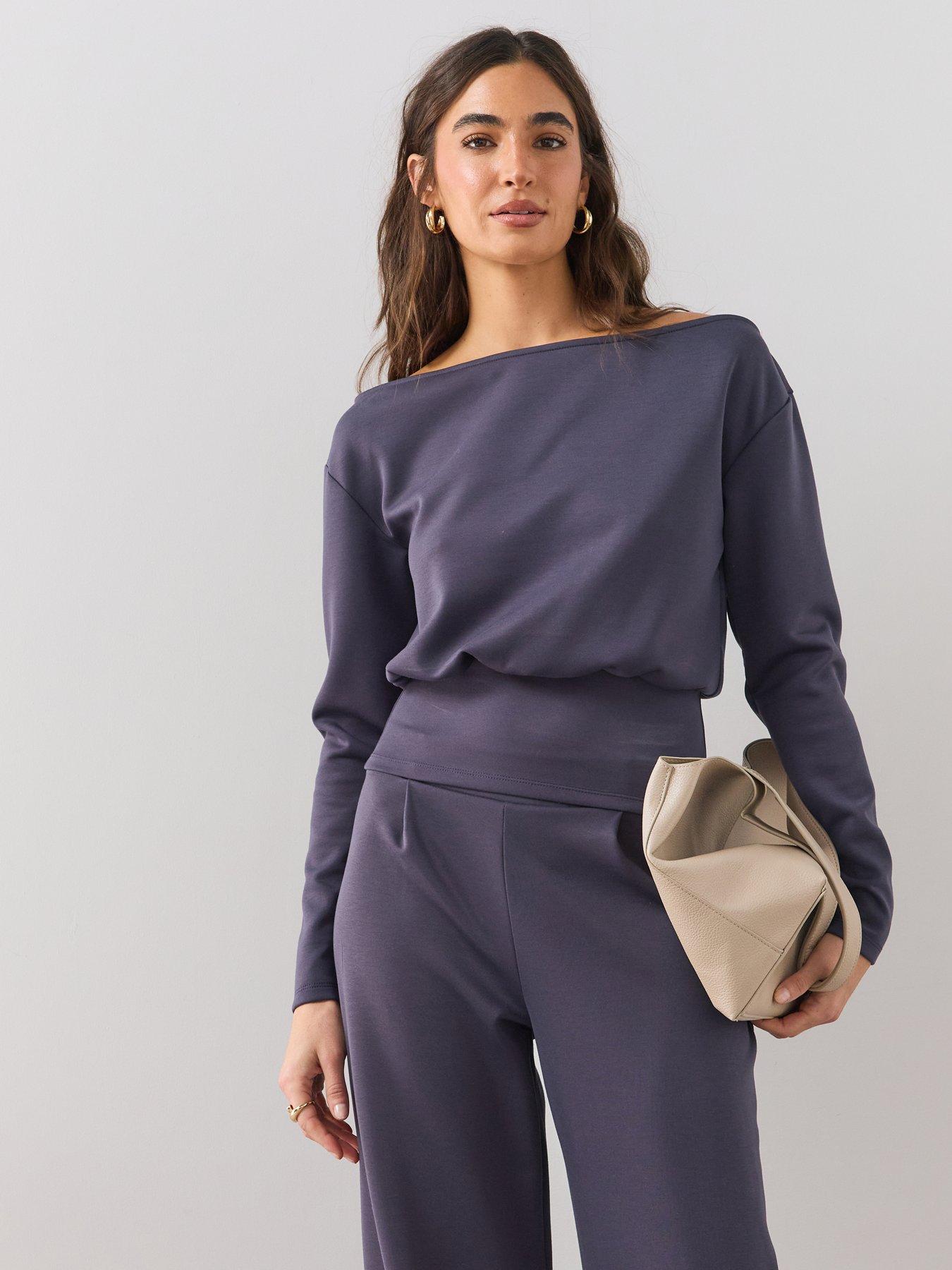 Image 1 of 6 of The Very Collection Womens Banded Hem Co-Ord Boat Neck Top - Grey