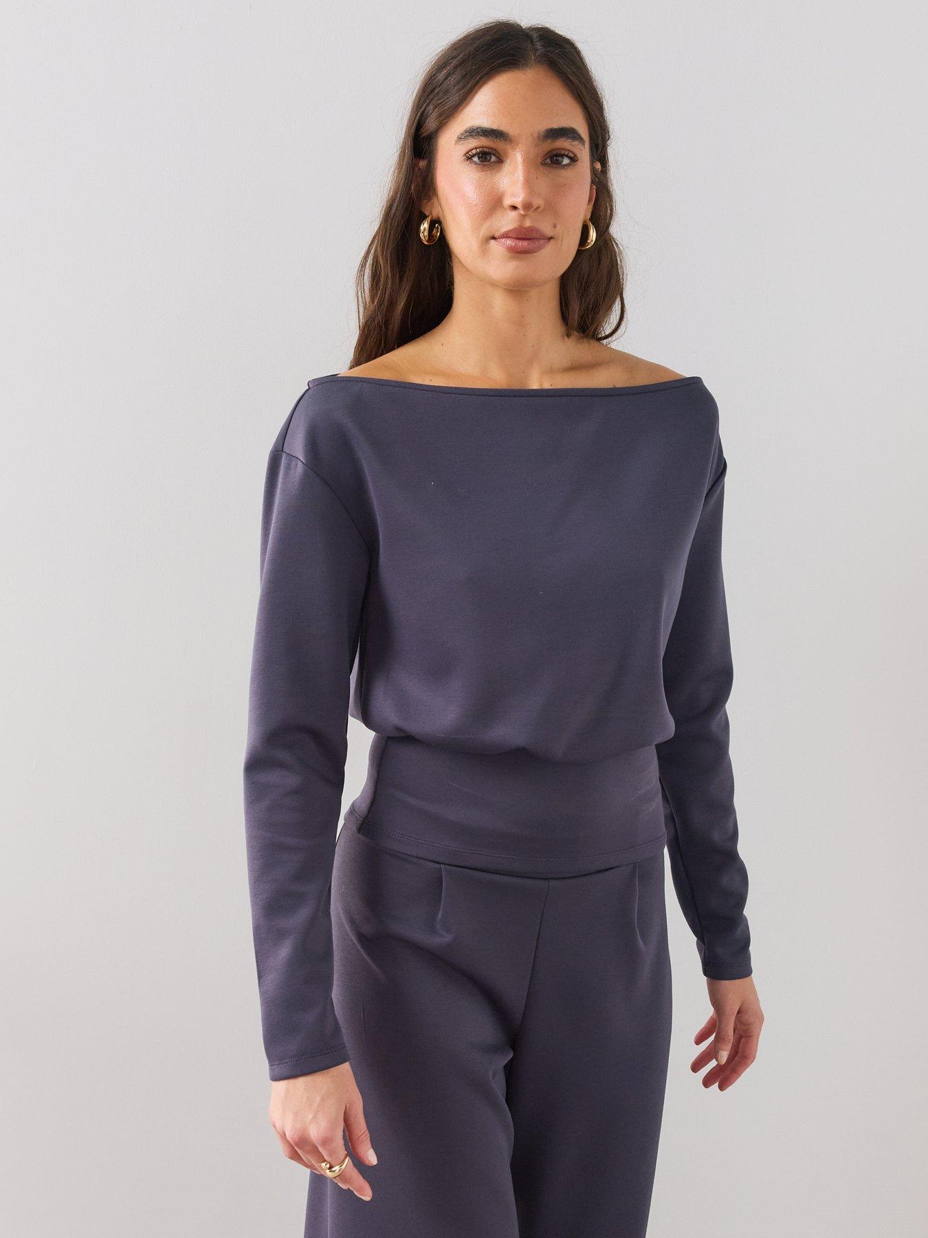 Image 6 of 6 of The Very Collection Womens Banded Hem Co-Ord Boat Neck Top - Grey