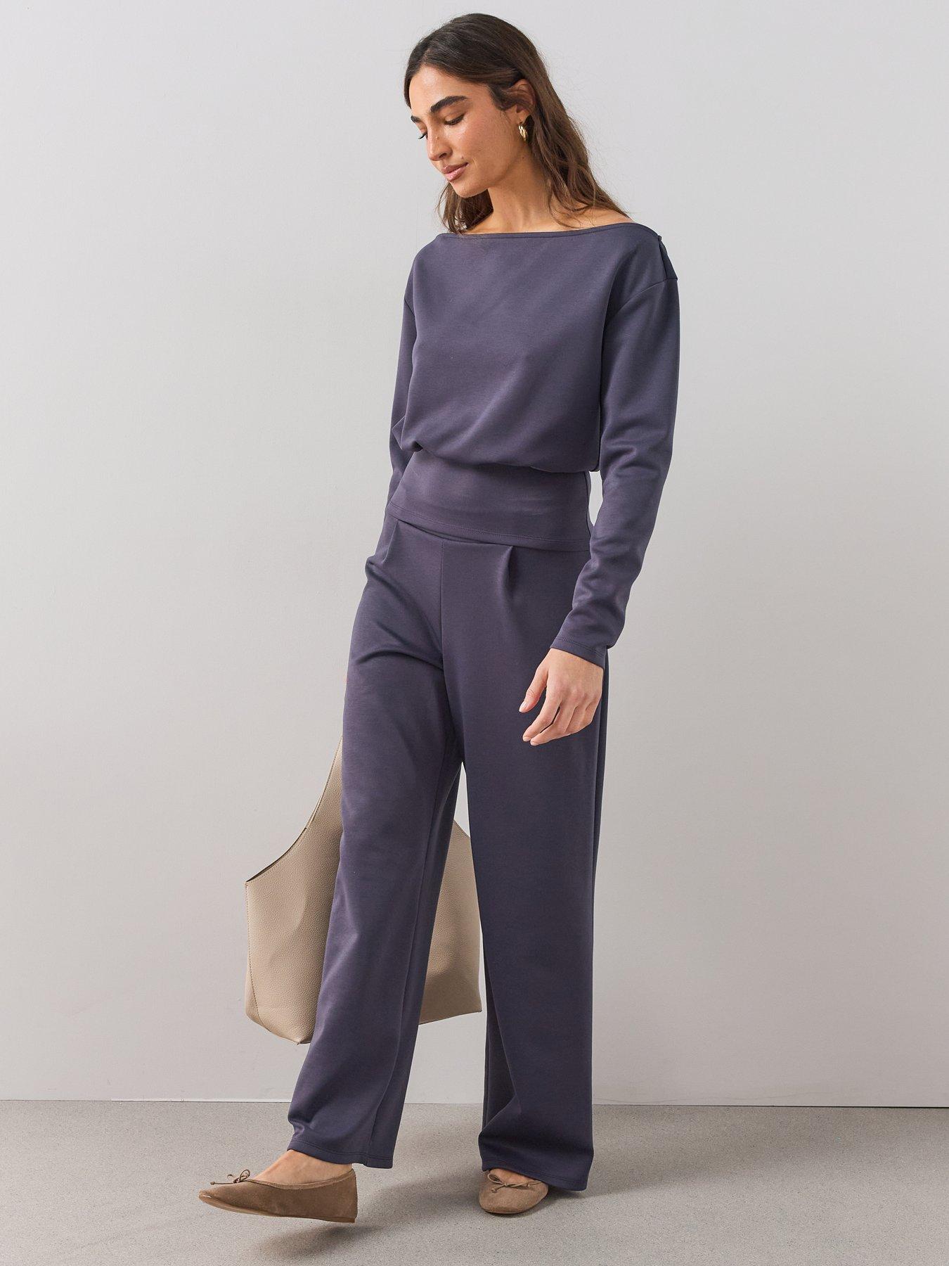 Image 3 of 6 of The Very Collection Womens Jersey Wide Leg Elasticated Waist Co-Ord Trousers - Grey