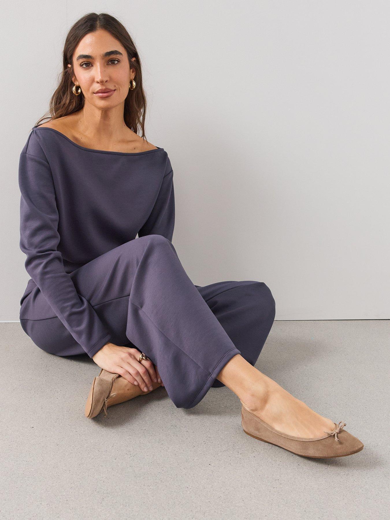 Image 4 of 6 of The Very Collection Womens Jersey Wide Leg Elasticated Waist Co-Ord Trousers - Grey