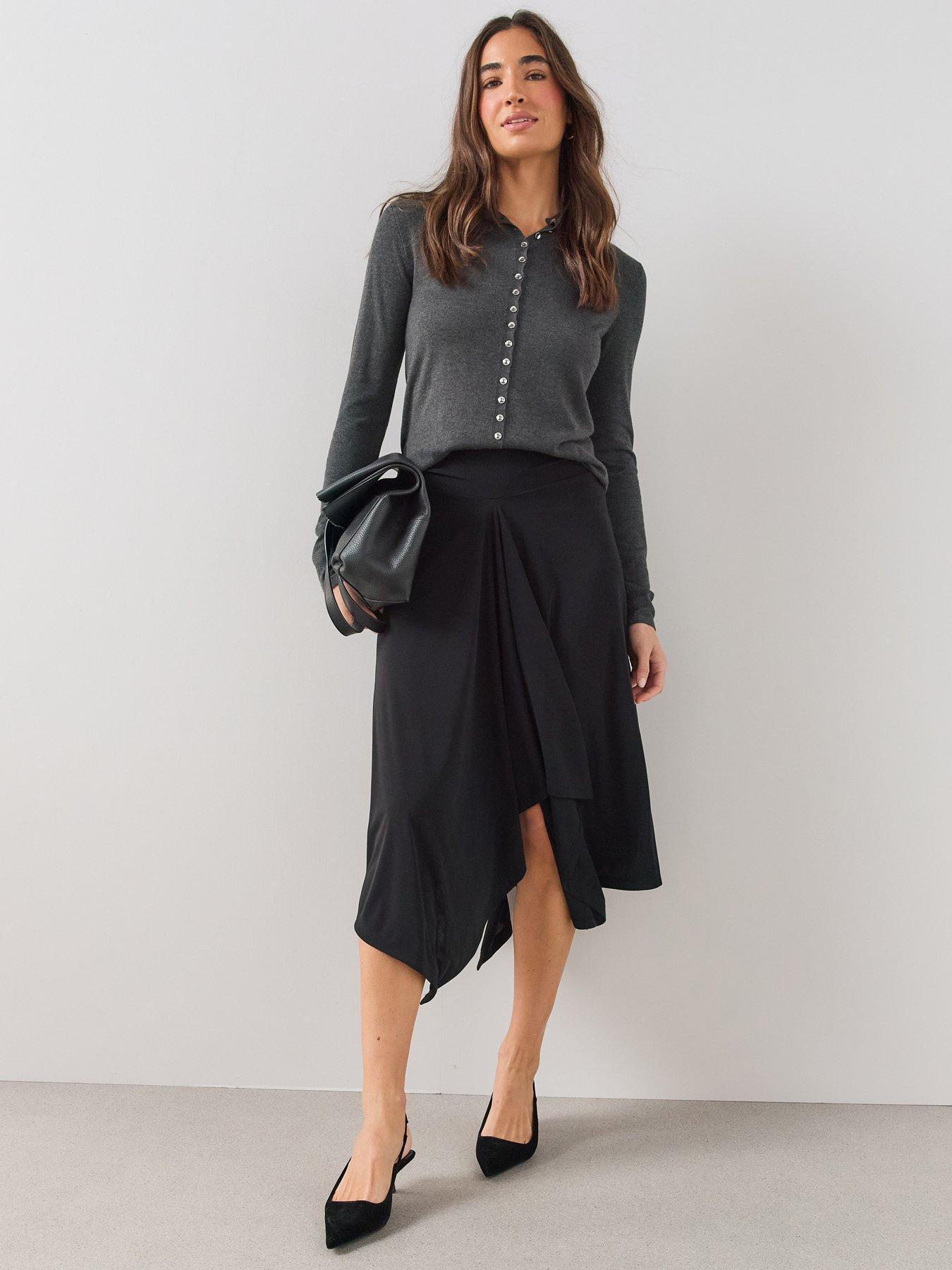 Image 1 of 6 of The Very Collection Hanky Hem Midaxi Skirt - Black