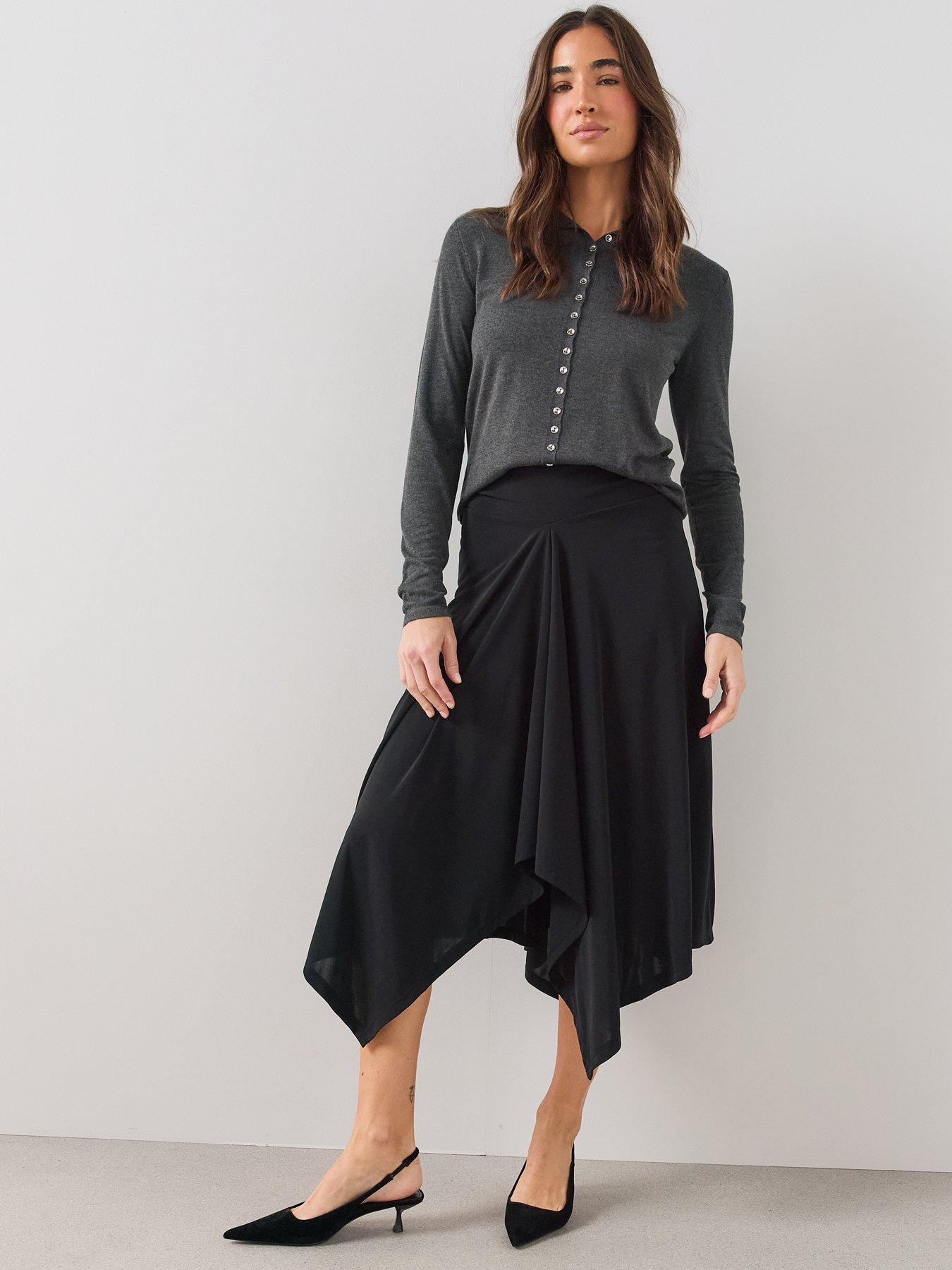 Image 3 of 6 of The Very Collection Hanky Hem Midaxi Skirt - Black