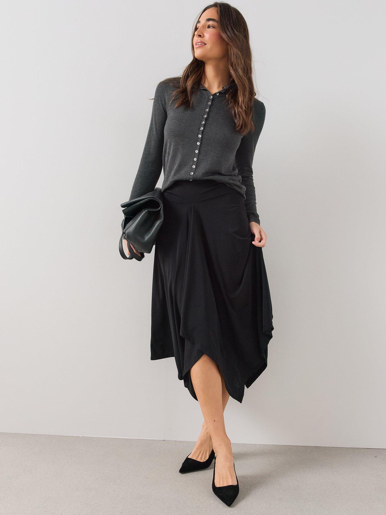 Image 5 of 6 of The Very Collection Hanky Hem Midaxi Skirt - Black