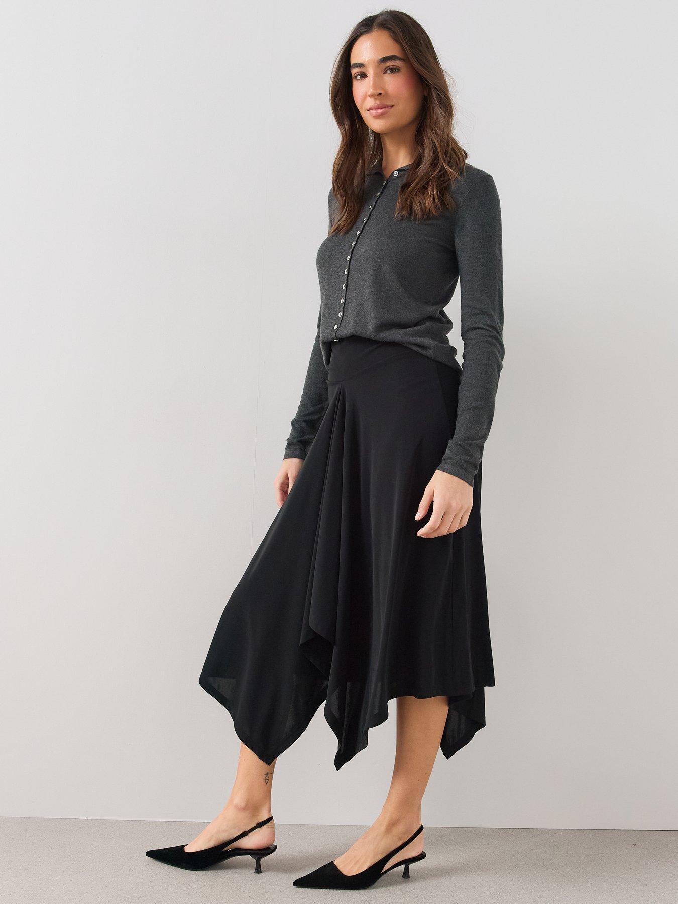 Image 6 of 6 of The Very Collection Hanky Hem Midaxi Skirt - Black