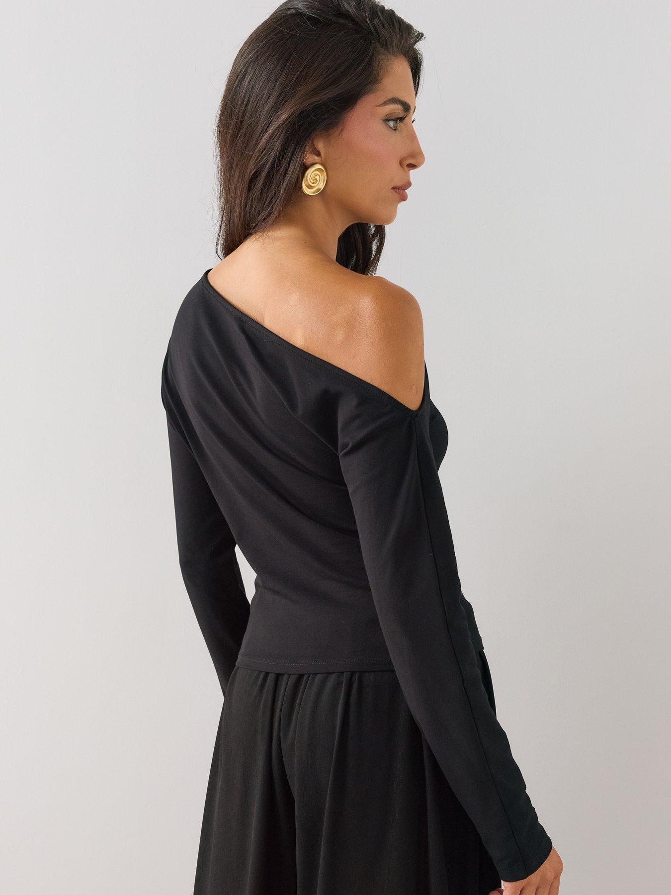 Image 2 of 6 of The Very Collection Off Shoulder Long Sleeve Top - Black