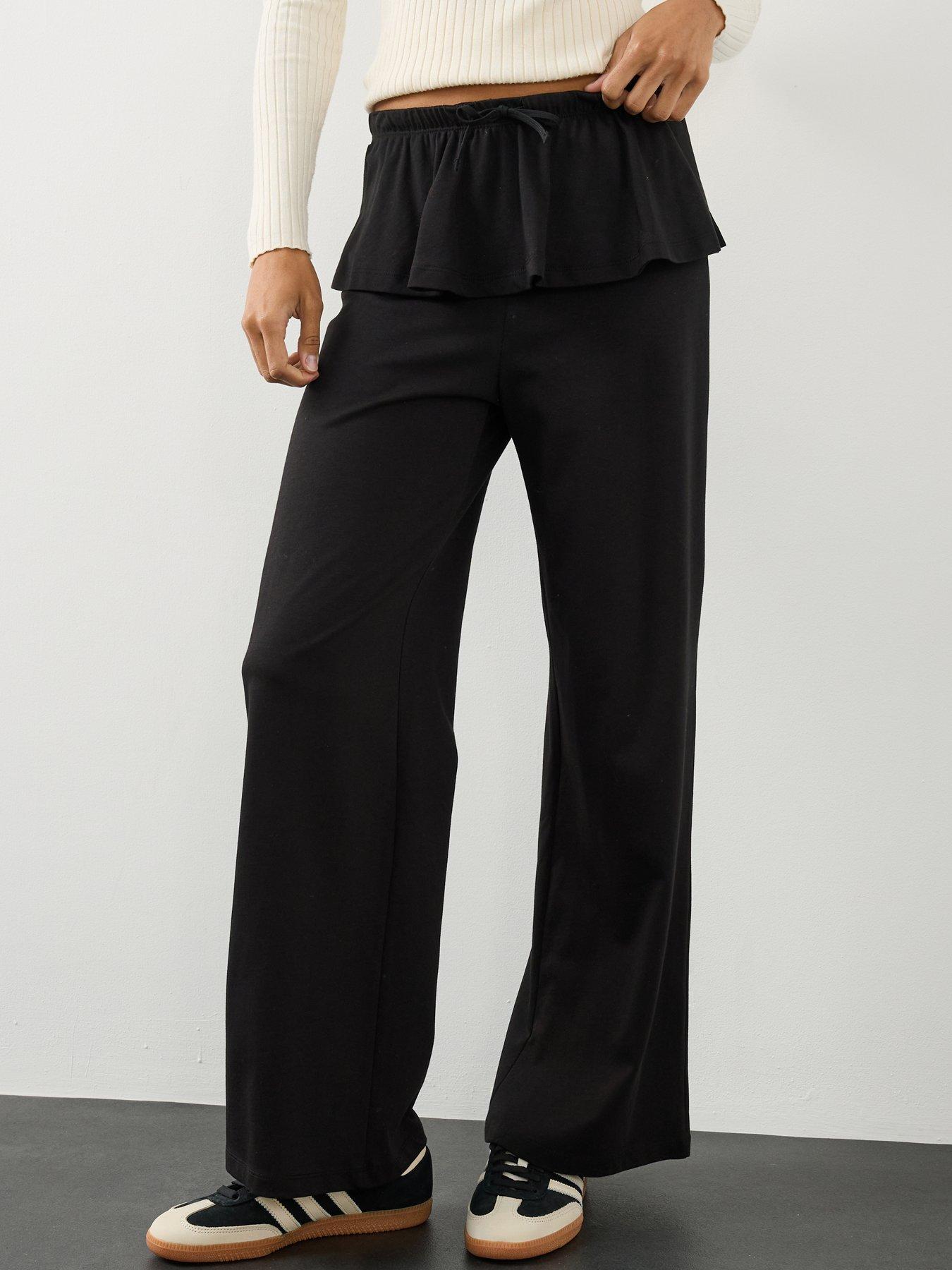 Image 4 of 6 of The Very Collection Frill Wide Leg Trouser&nbsp;- Black