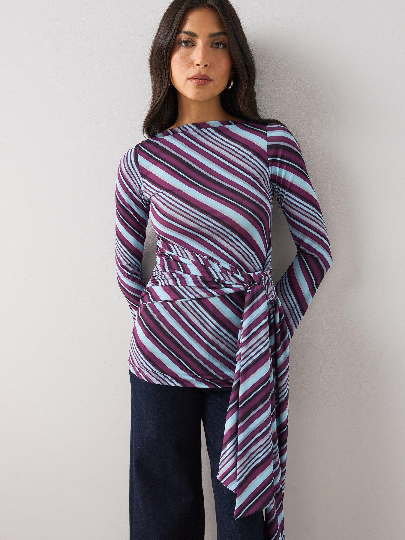 The Very Collection Stripe Longline Top with Waist Tie Detail - Multi