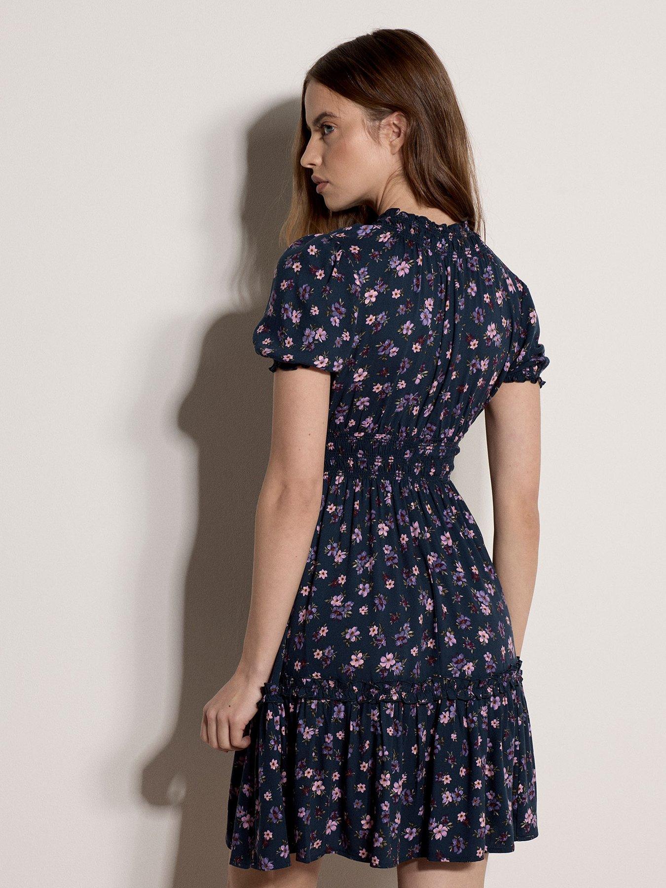 Image 2 of 5 of Apricot Riverside Tiny Flower Smock Dress - Navy