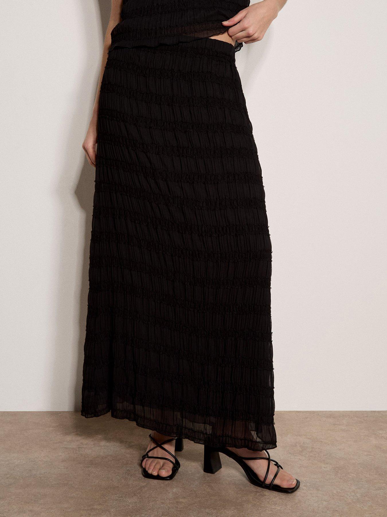 Apricot Textured Chiffon Maxi Skirt - Black