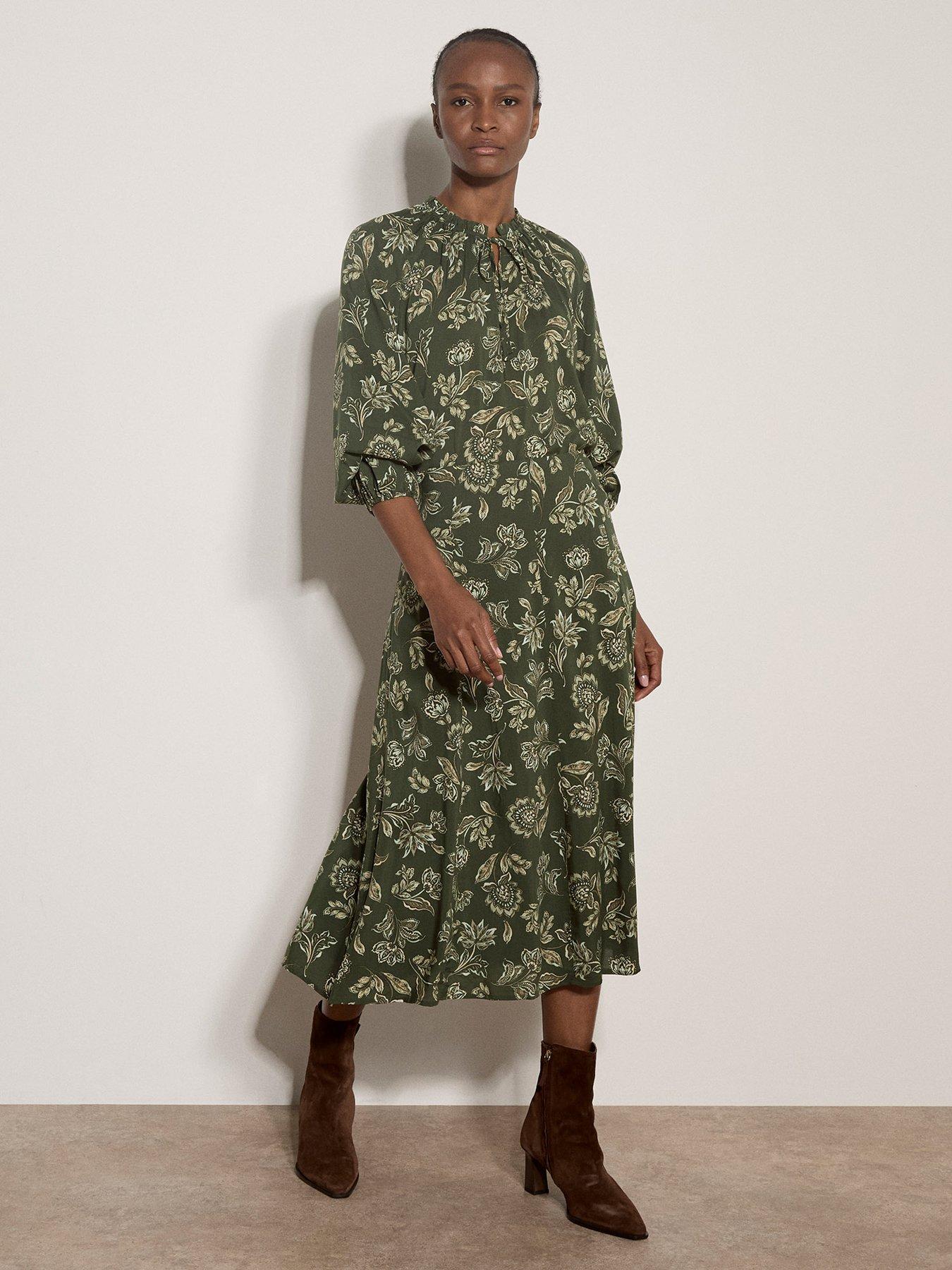 Image 3 of 4 of Apricot Painterly Print Sarasa Ruffle Neck Blouse - Green