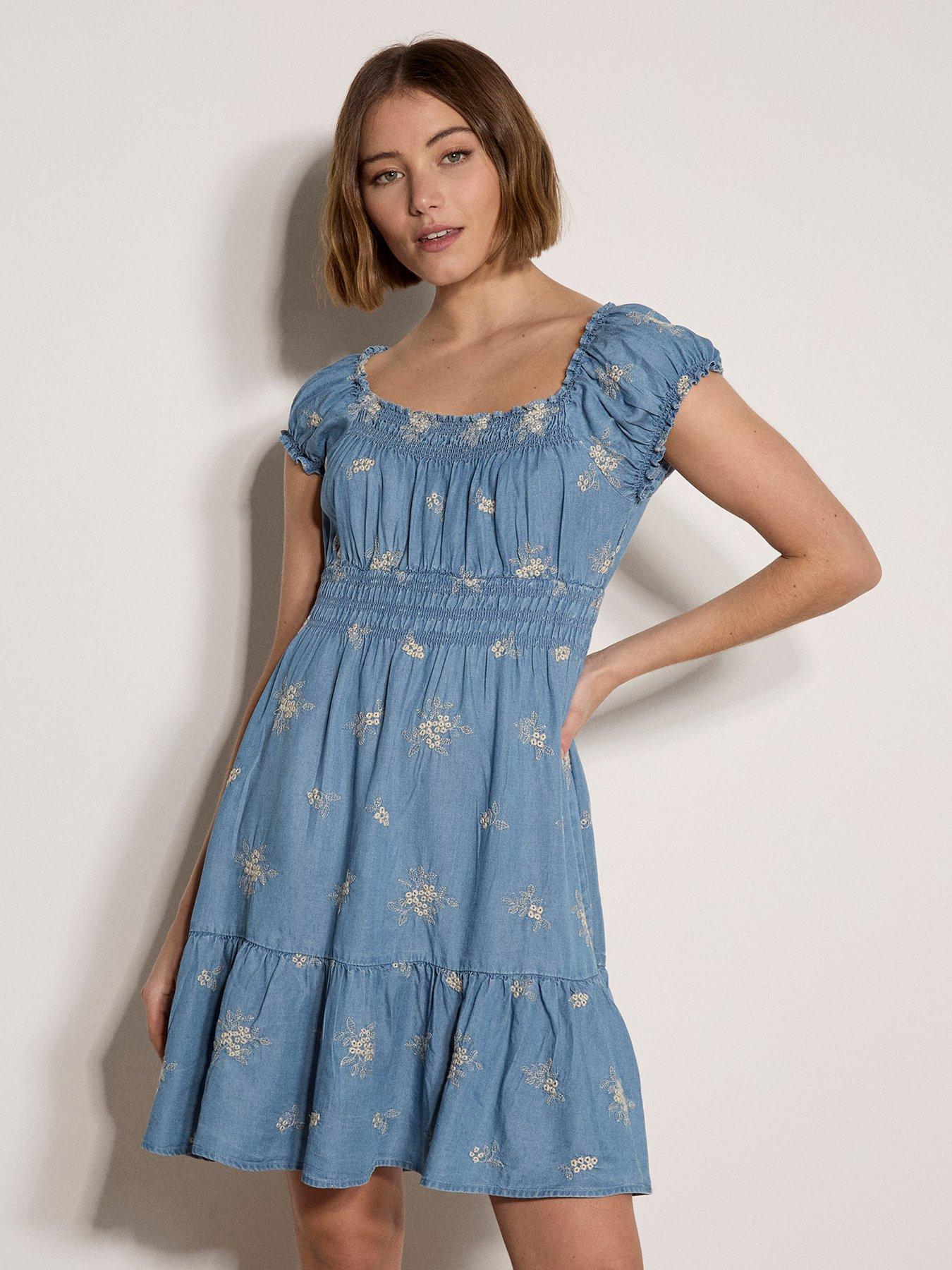 apricot blue floral dress Embroidered Milkmaid Mini - Purple Satin A-line Spaghetti badge:back_in_stock Size:us 8 Floral tie