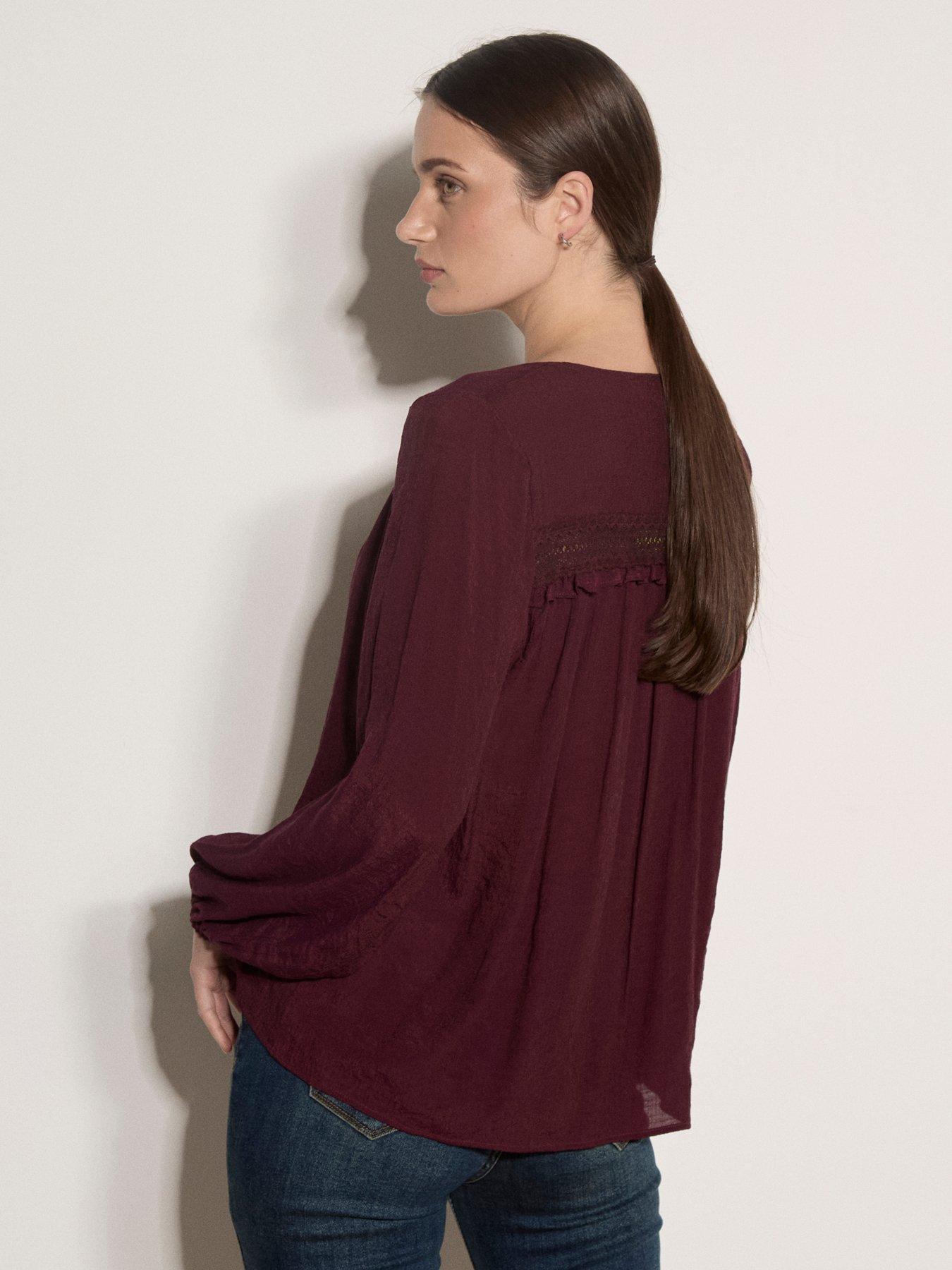 Image 2 of 4 of Apricot Painterly Sarasa Print Button-Front Blouse - Red