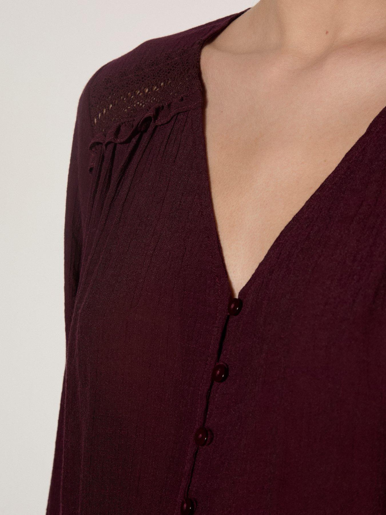 Image 4 of 4 of Apricot Painterly Sarasa Print Button-Front Blouse - Red