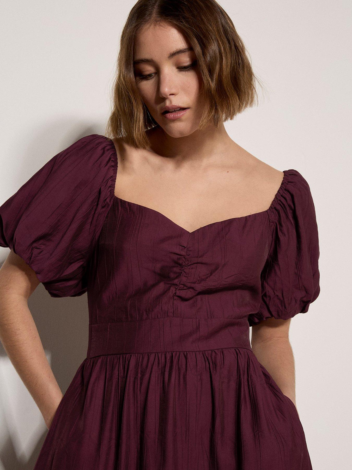 Apricot Bubble Sleeve Milkmaid Maxi Dress - Red