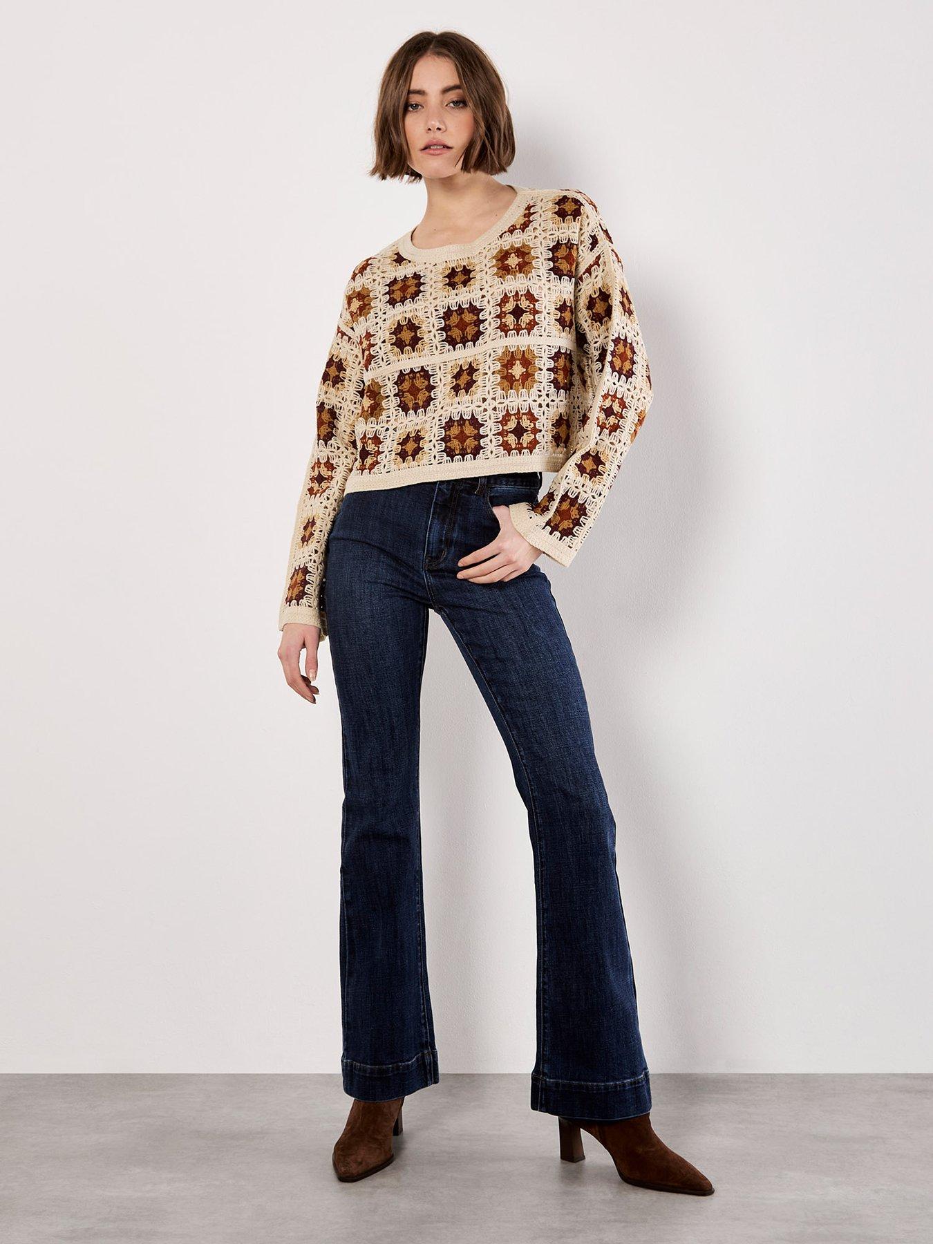 Image 3 of 4 of Apricot Crochet Square Boxy Knit Jumper - Beige