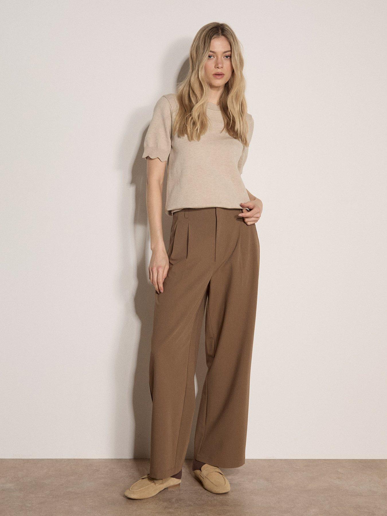 Image 3 of 4 of Apricot Women's Scallop Edge Short Sleeve Knit Top - Beige