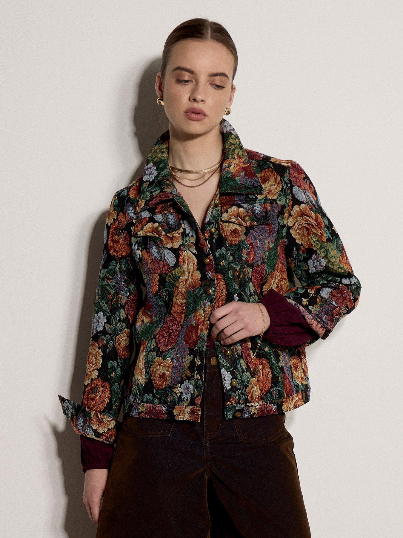Image 1 of 5 of Apricot Dark Floral Tapestry Jacket - Multi