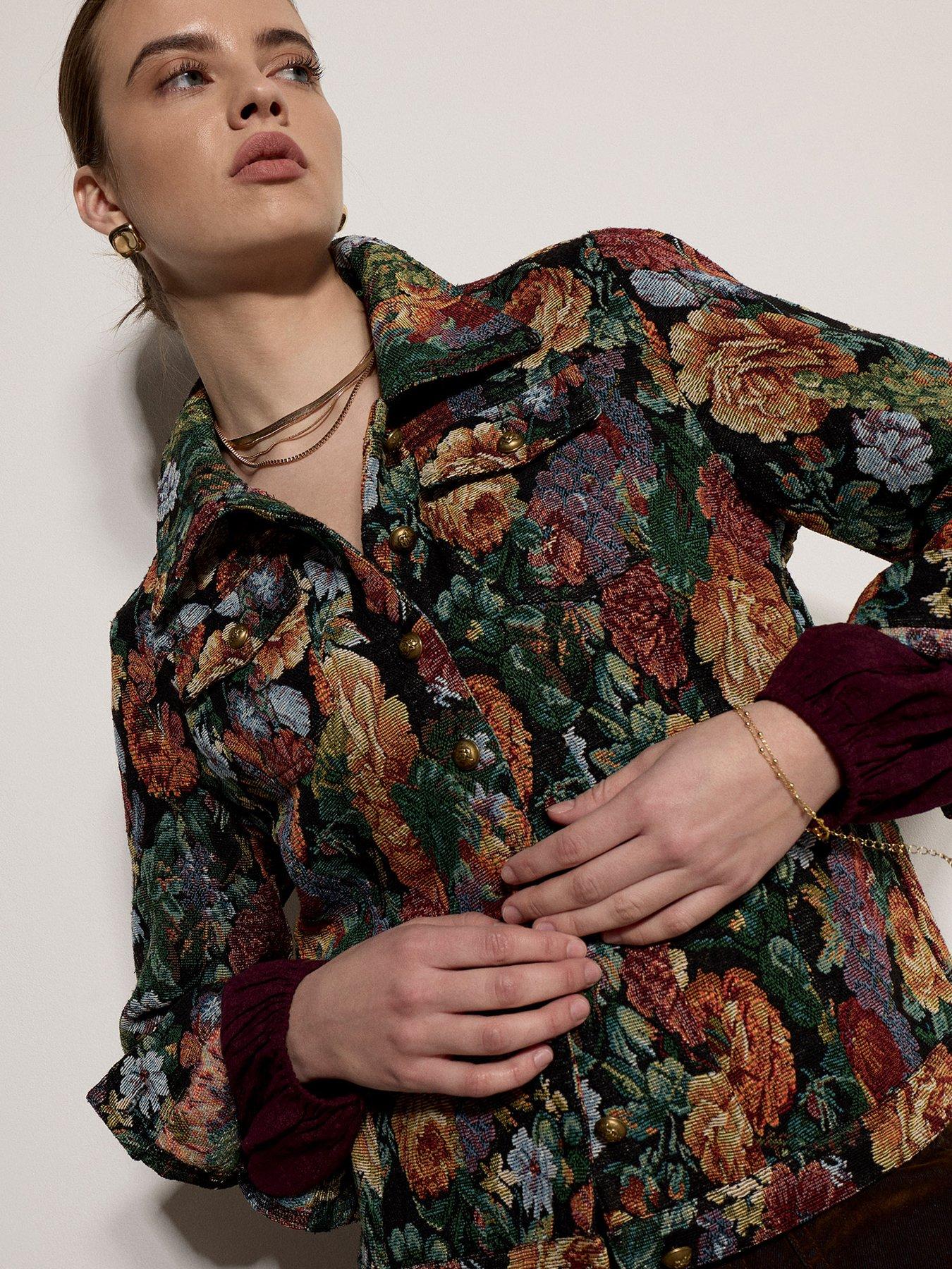 Image 4 of 5 of Apricot Dark Floral Tapestry Jacket - Multi
