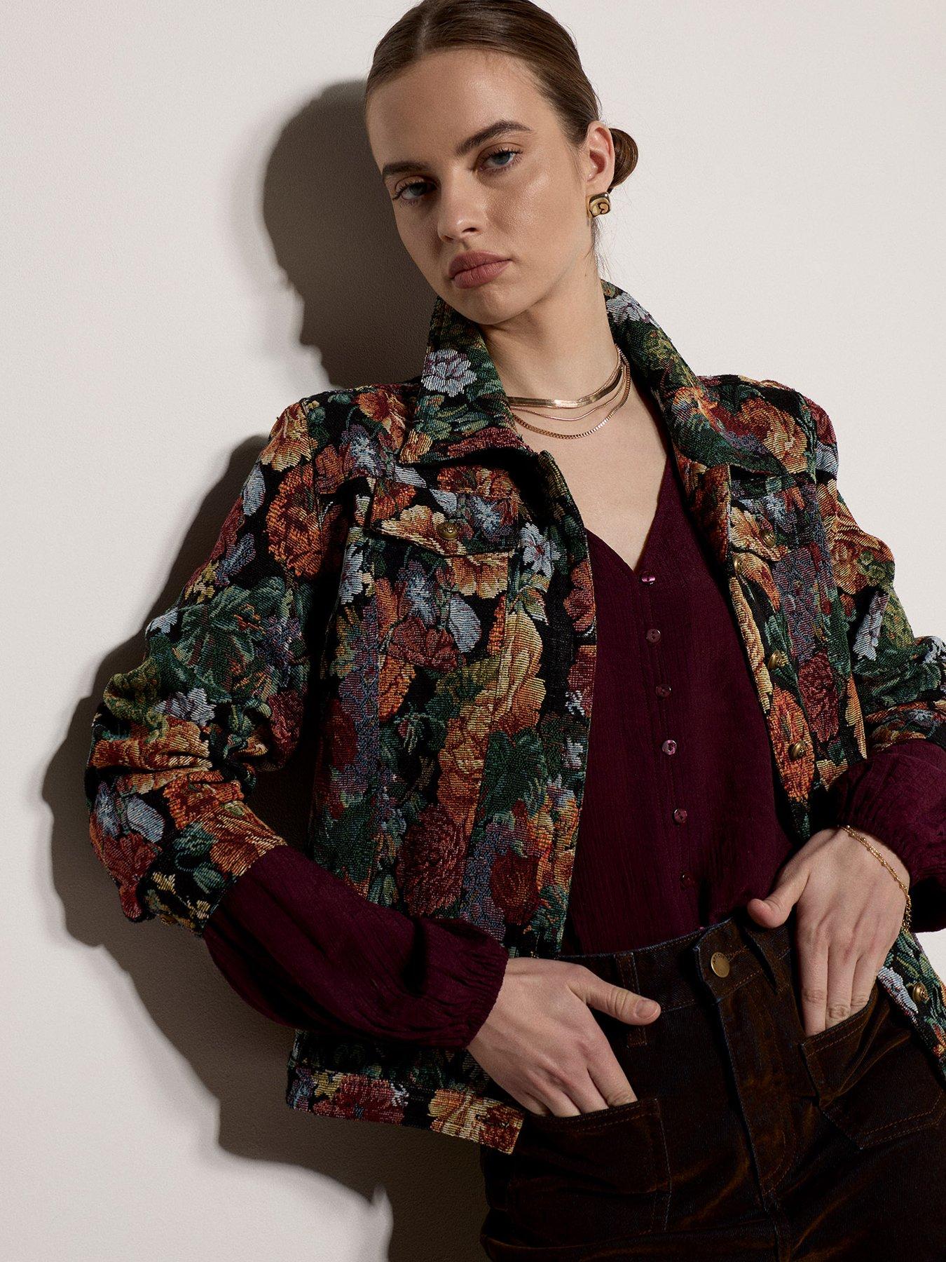 Image 5 of 5 of Apricot Dark Floral Tapestry Jacket - Multi