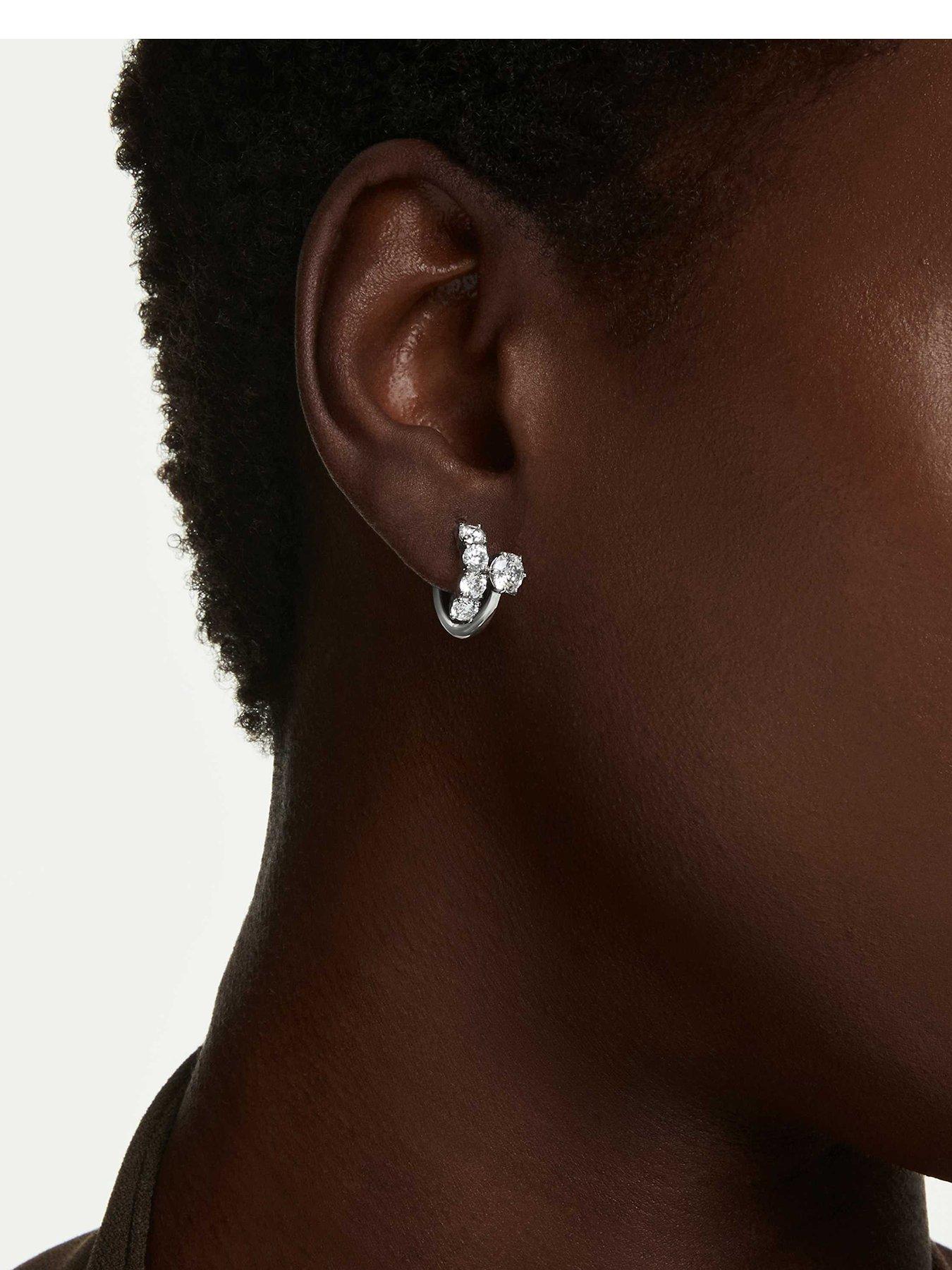 Swarovski Matrix Hoop Earrings Round Cut White Rhodium Plated - Image 5