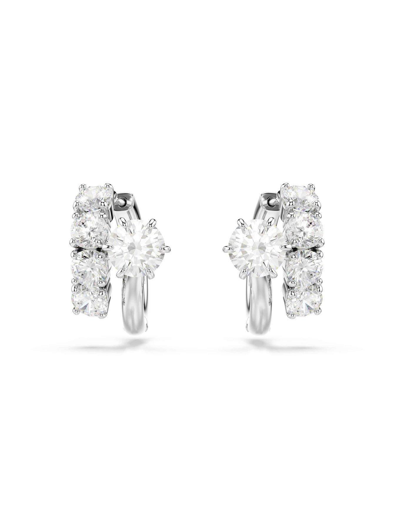 Image 2 of 5 of Swarovski Matrix Hoop Earrings - Silver