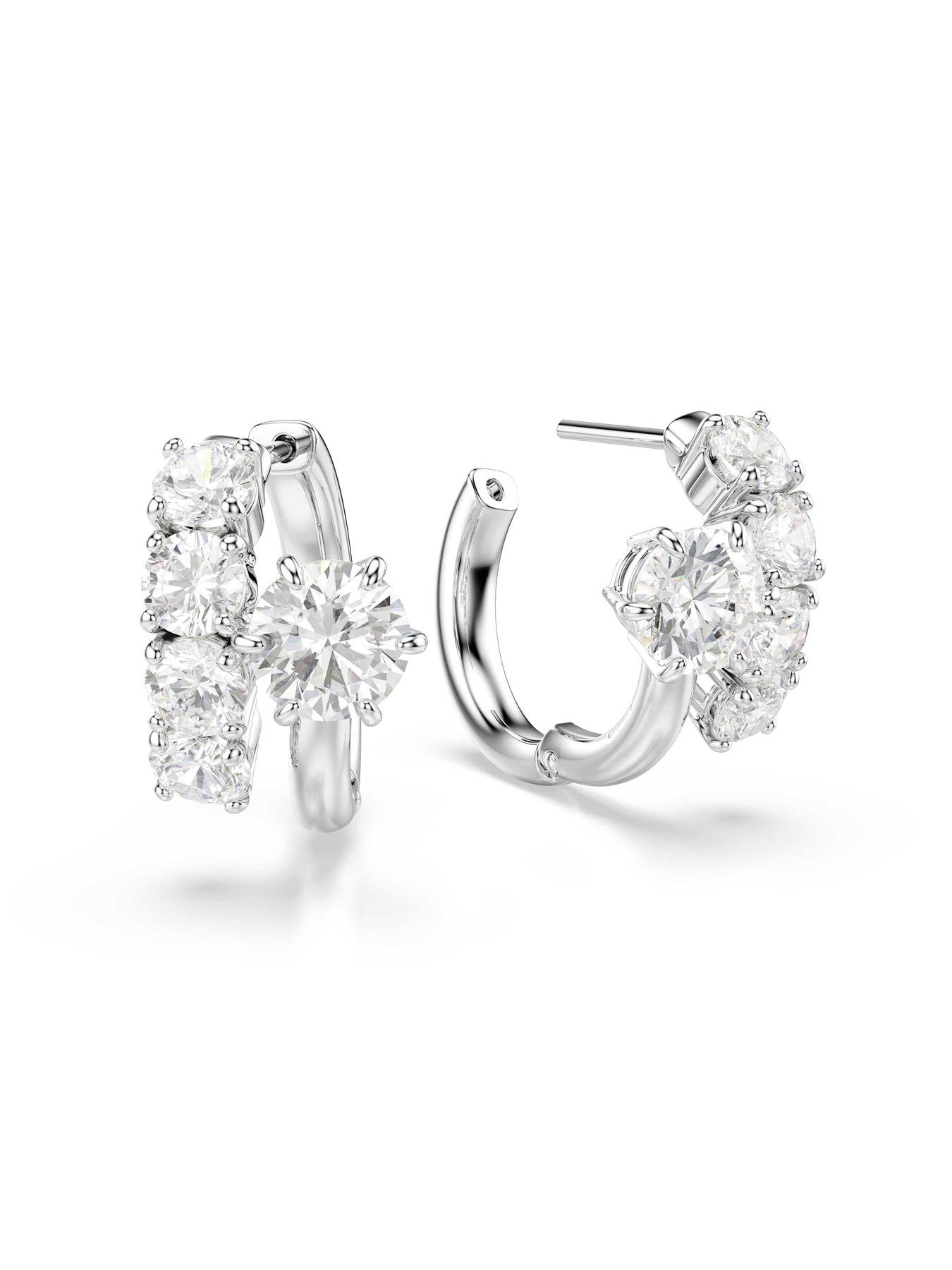 Image 3 of 5 of Swarovski Matrix Hoop Earrings - Silver