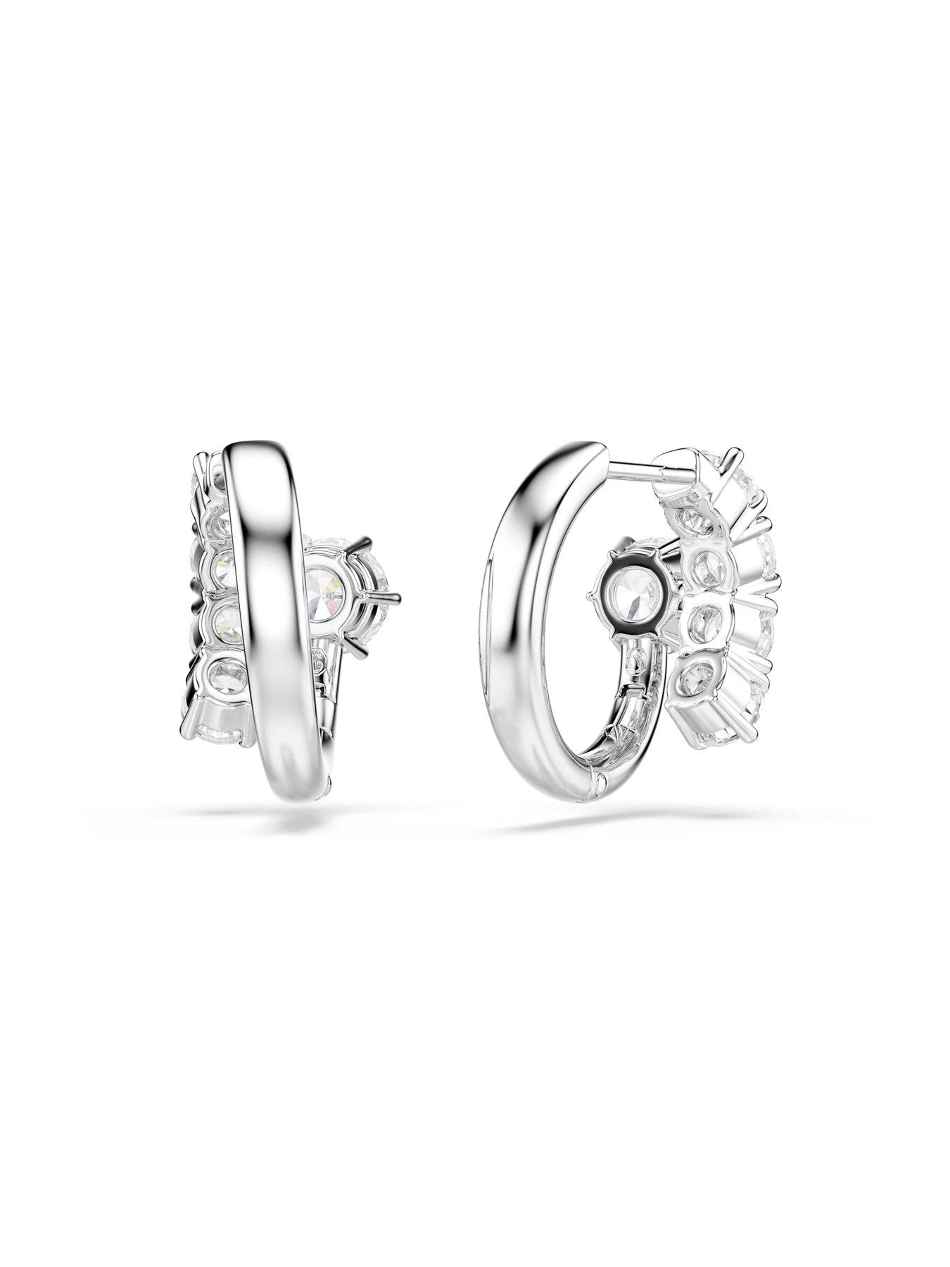 Image 4 of 5 of Swarovski Matrix Hoop Earrings - Silver
