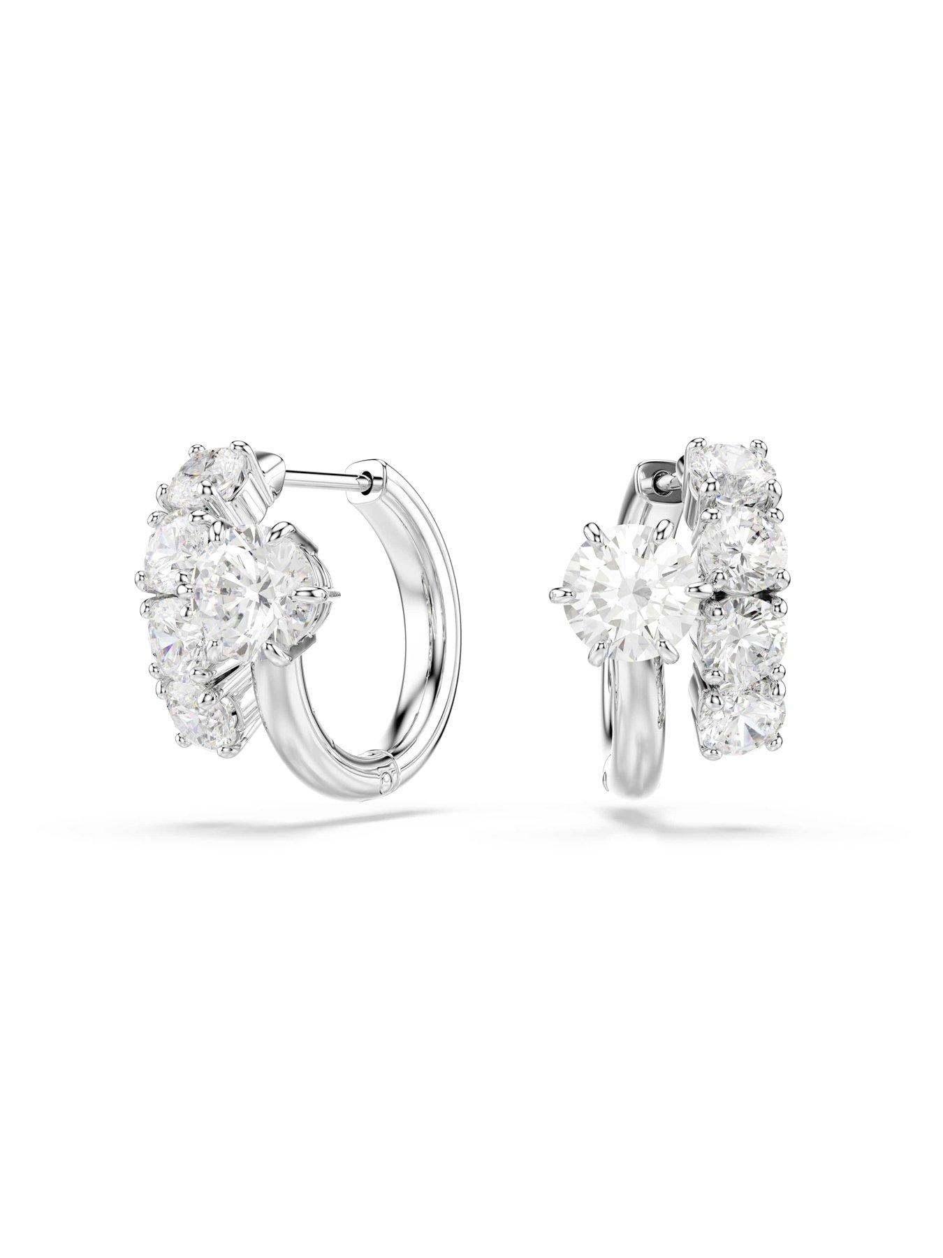 Image 5 of 5 of Swarovski Matrix Hoop Earrings - Silver