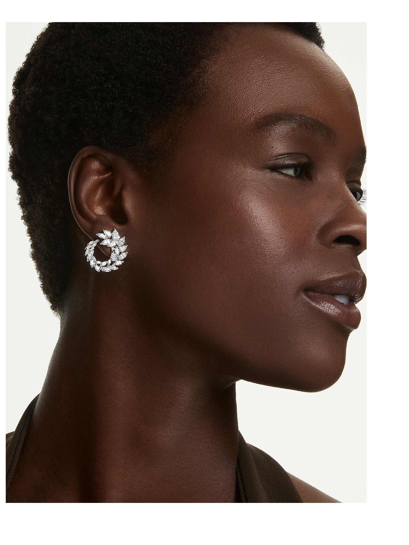 Swarovski Unisex White Mesmera Hoop Earrings, Marquise Cut, Rhodium Plated - Image 3