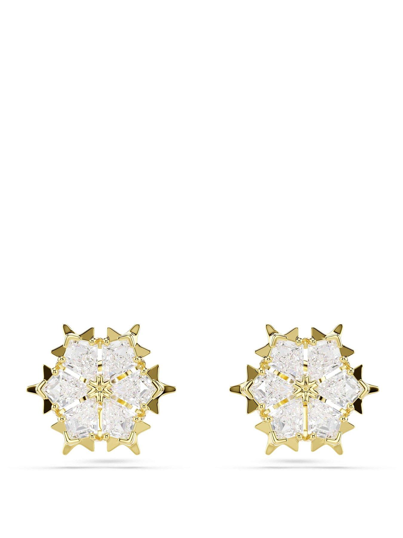 Swarovski Magic Stud Earrings  Mixed Cuts  Snowflake  White  18K Gold Finish - Image 3