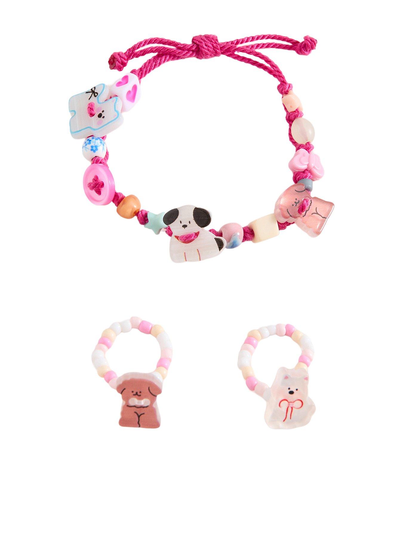 Mango Girls' Dog Bracelet  &  Rings Jewellery Gift Set - Red