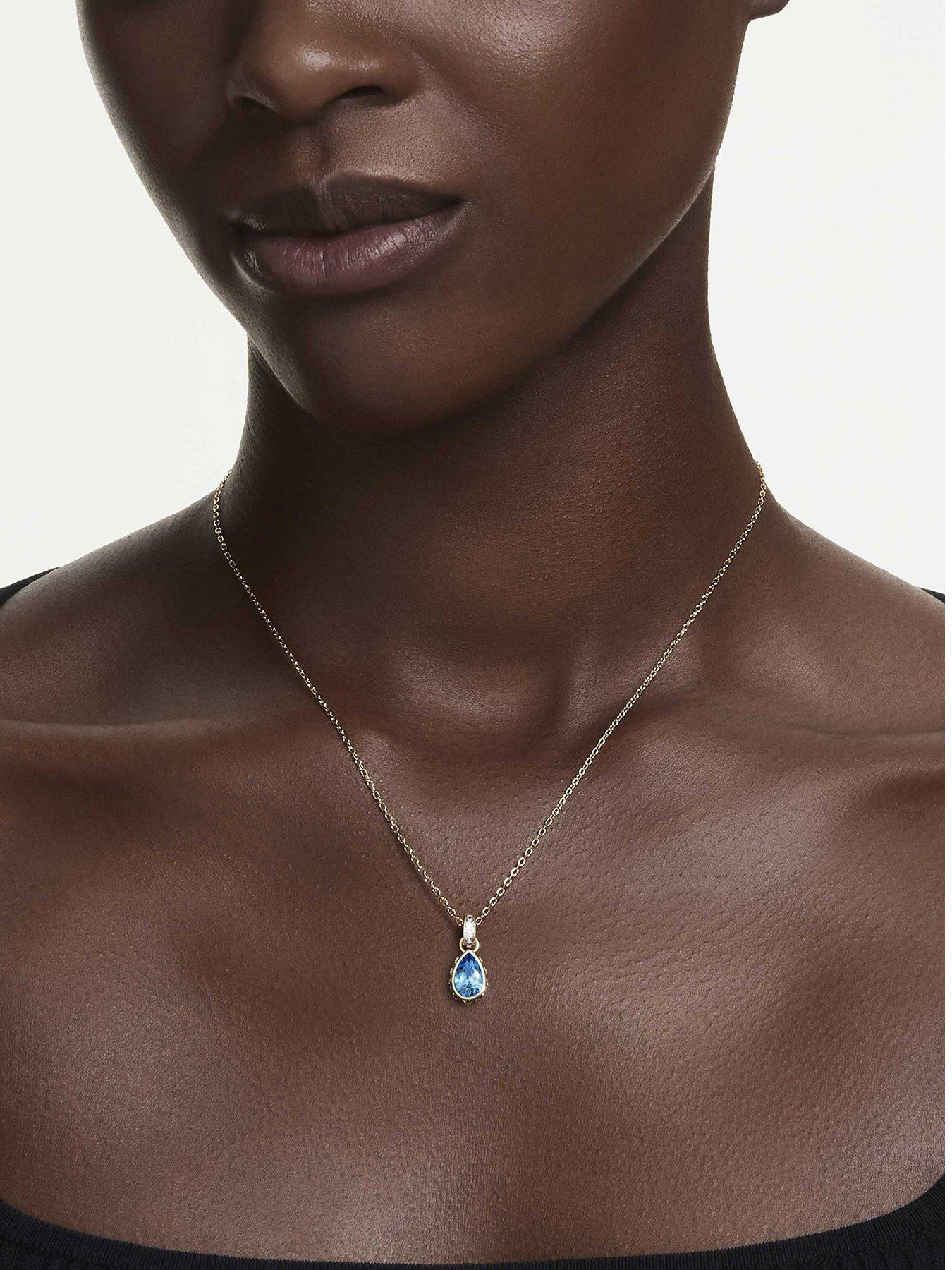 Swarovski Chroma Gold Pendant Necklace - Gold Blue - Image 5