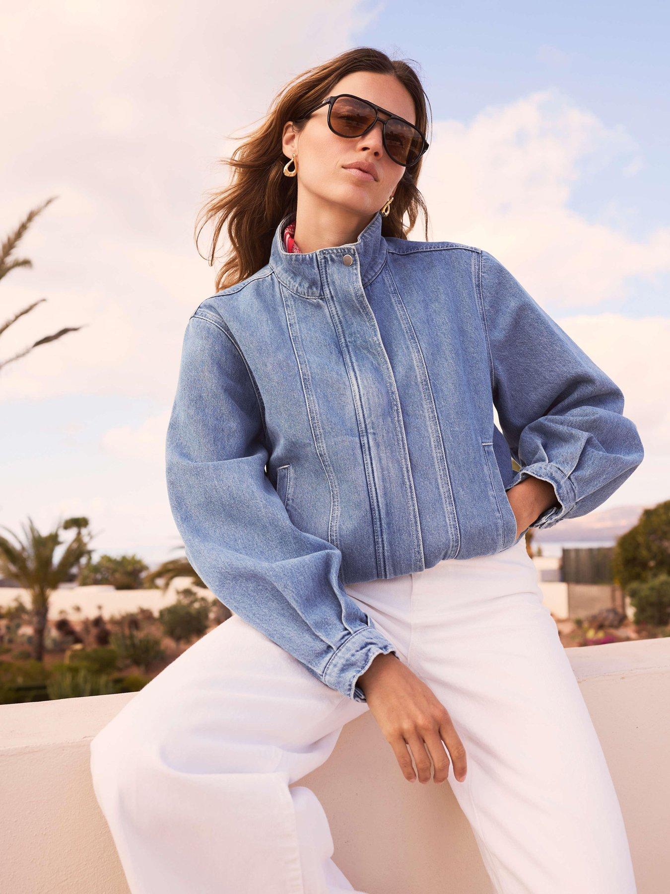 Image 1 of 6 of Mint Velvet Mid Indigo Denim Bomber Jacket - Blue