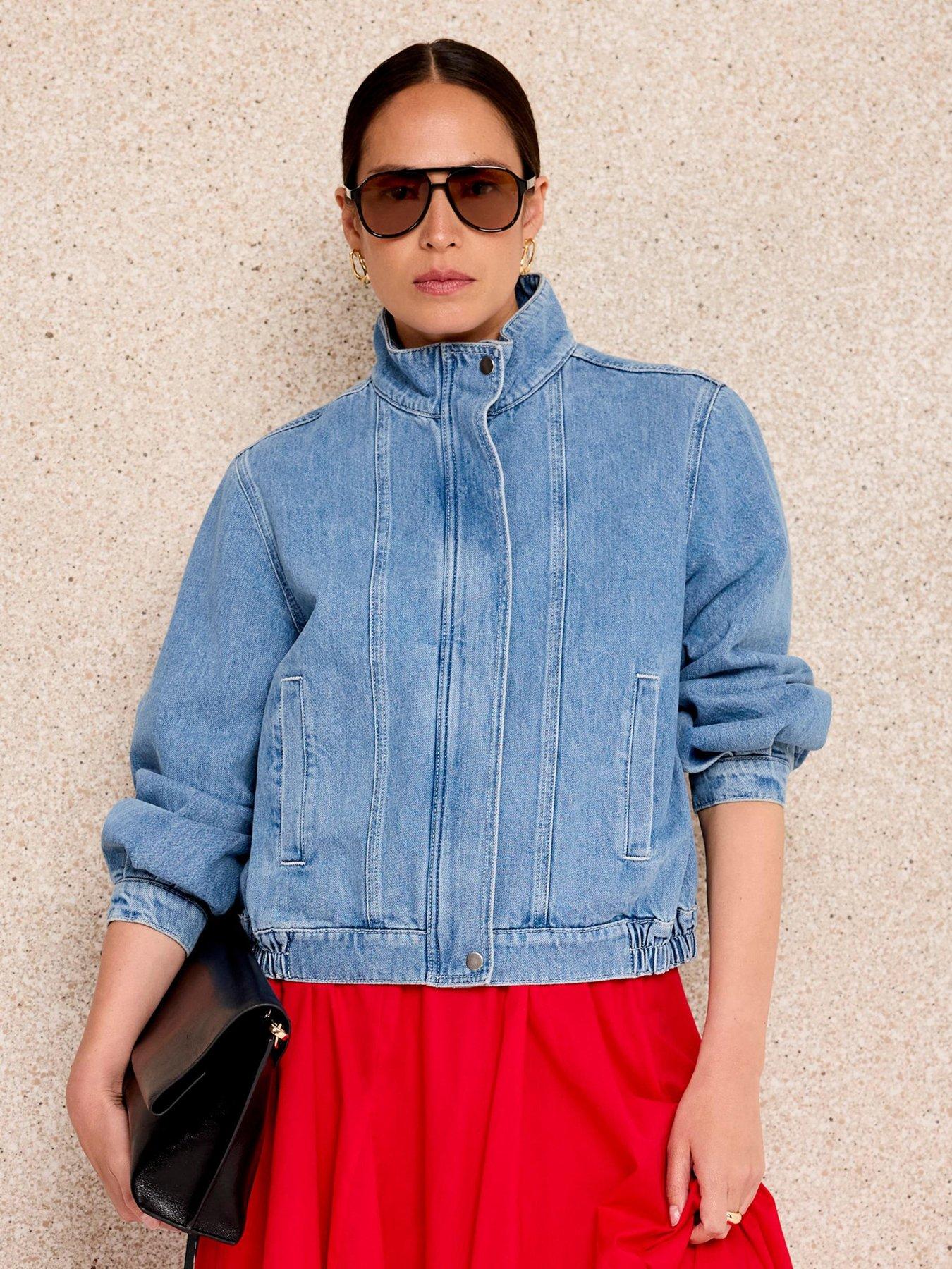 Image 2 of 6 of Mint Velvet Mid Indigo Denim Bomber Jacket - Blue