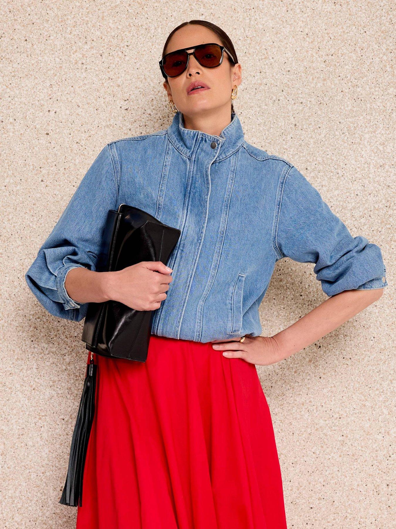 Image 4 of 6 of Mint Velvet Mid Indigo Denim Bomber Jacket - Blue