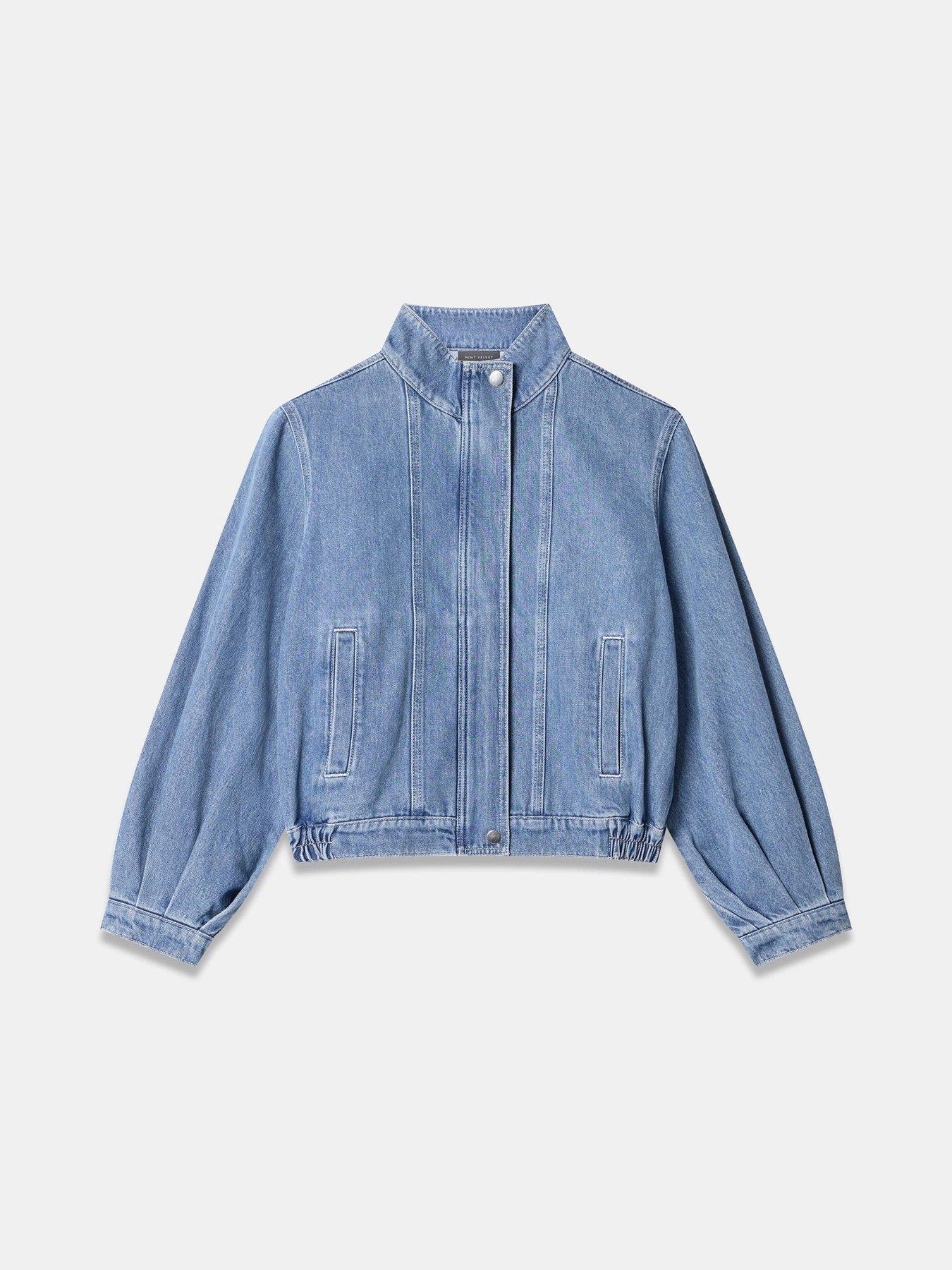 Image 5 of 6 of Mint Velvet Mid Indigo Denim Bomber Jacket - Blue