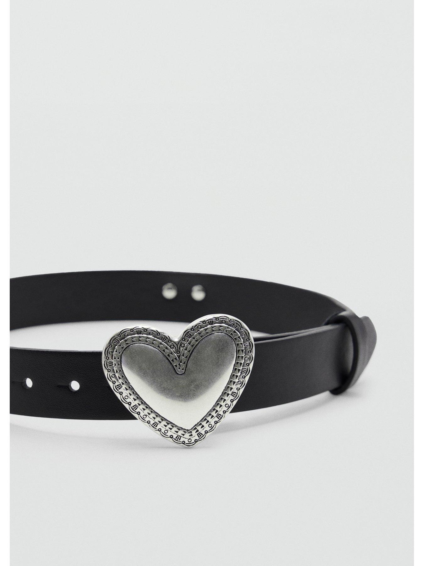 Image 2 of 4 of Mango Girls Heart Buckle Belt - Black