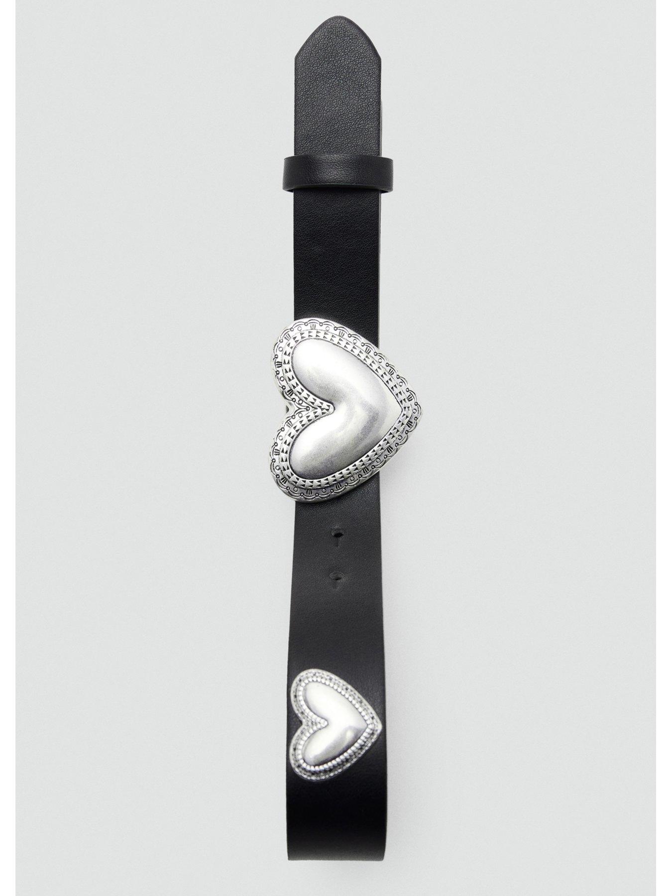 Image 3 of 4 of Mango Girls Heart Buckle Belt - Black