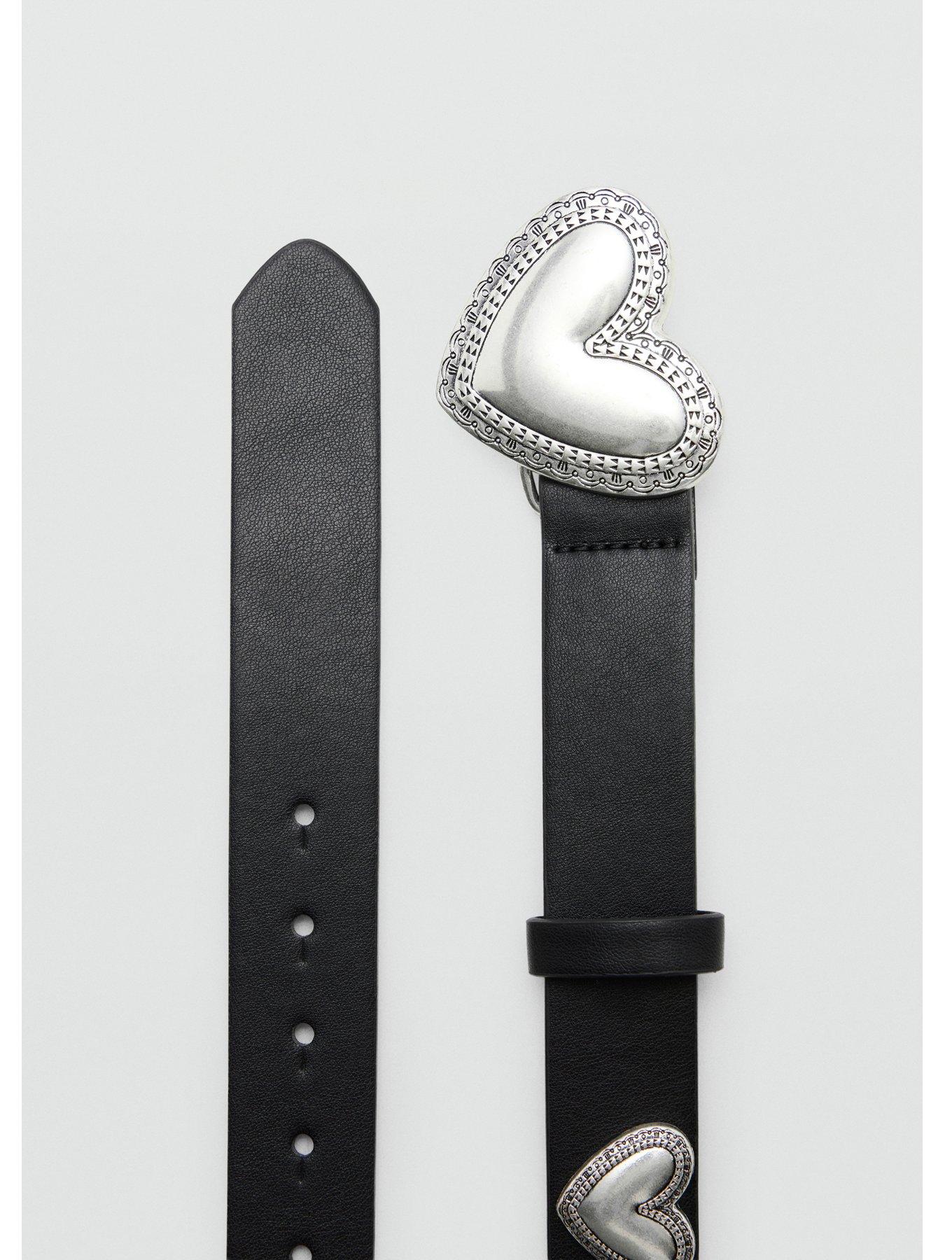 Image 4 of 4 of Mango Girls Heart Buckle Belt - Black